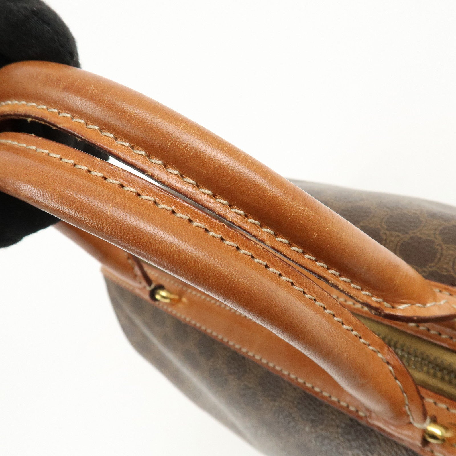 CELINE Macadam PVC Leather Boston Bag Hand Bag Brown Used