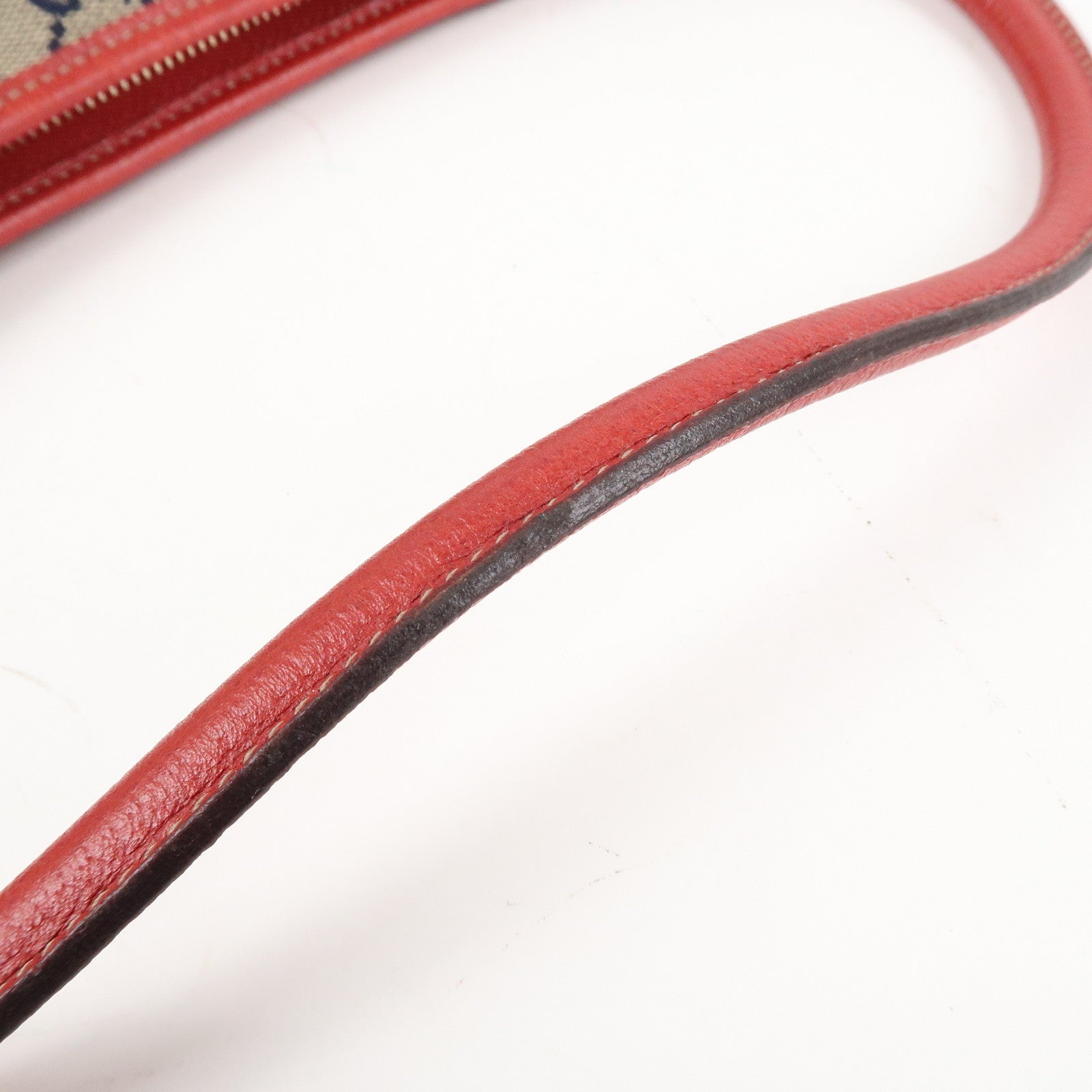 GUCCI Abbey GG Canvas Leather Shoulder Bag Beige Navy Red 130939 Used