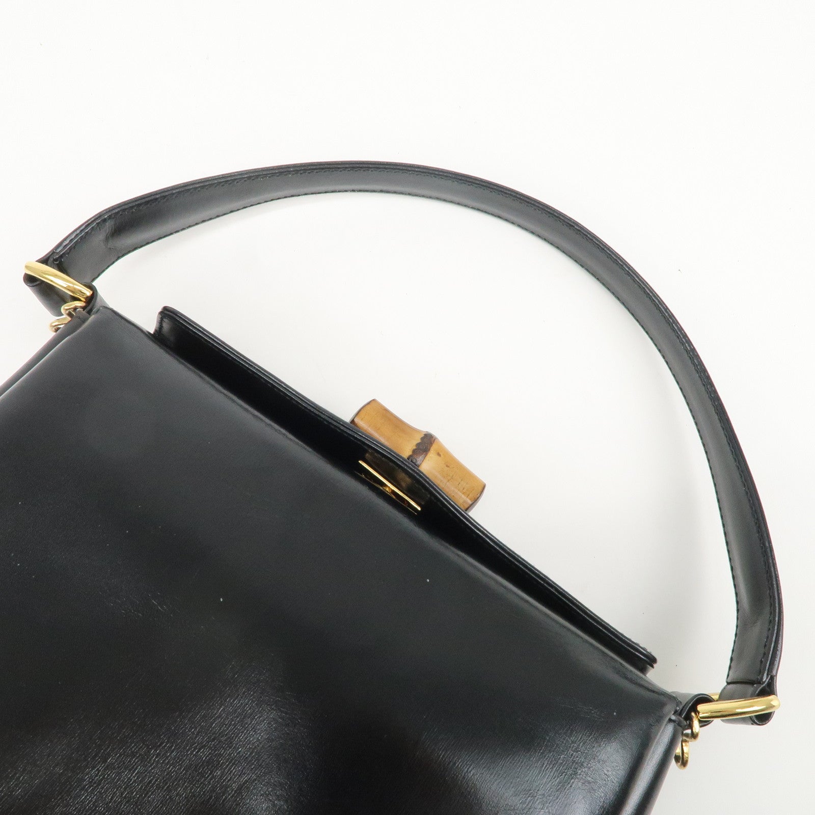GUCCI Bamboo Leather Hand bag Shoulder Bag Black 000.1781.0175 Used