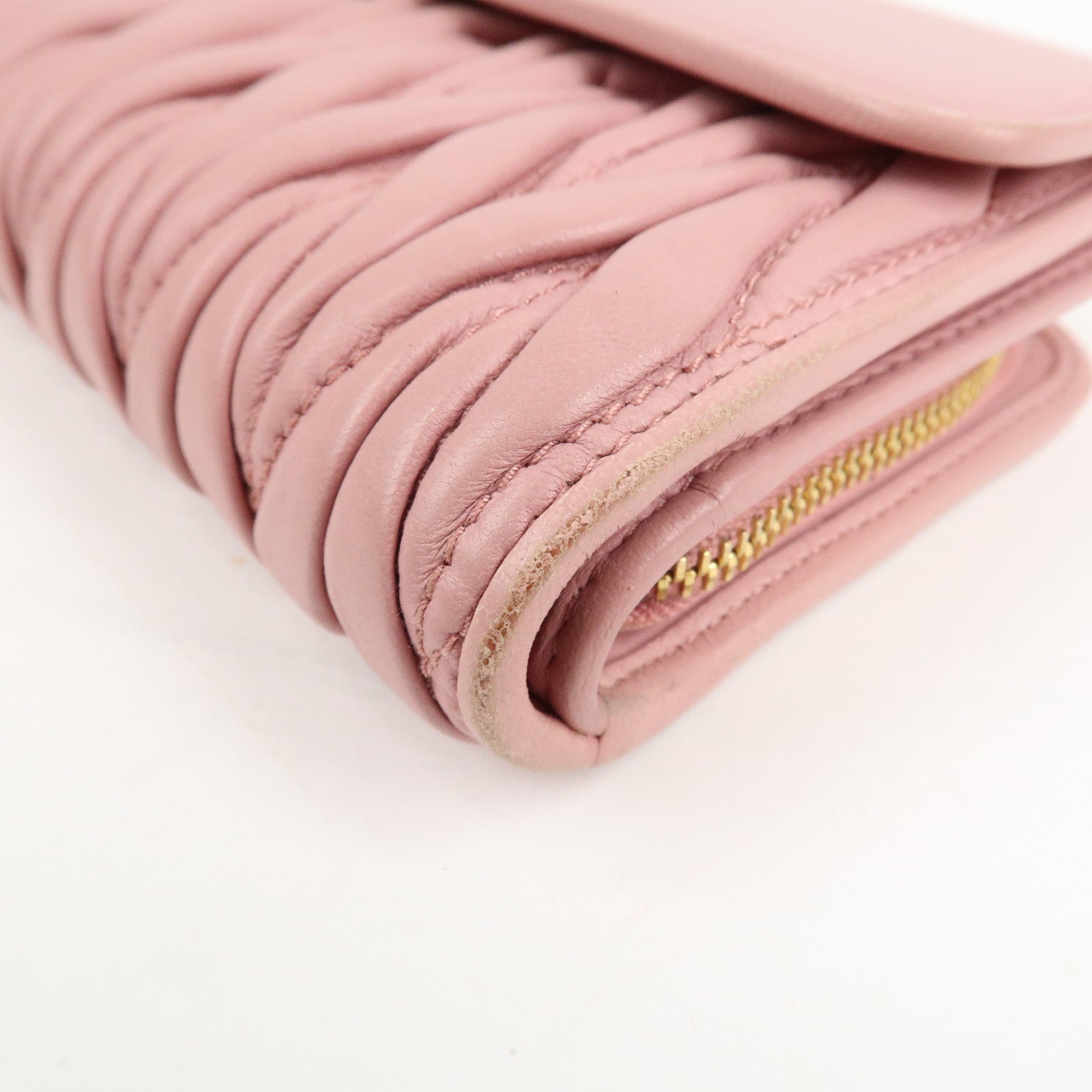 MIU MIU Matelasse Leather Trifold Wallet Pink 5ML225 Used