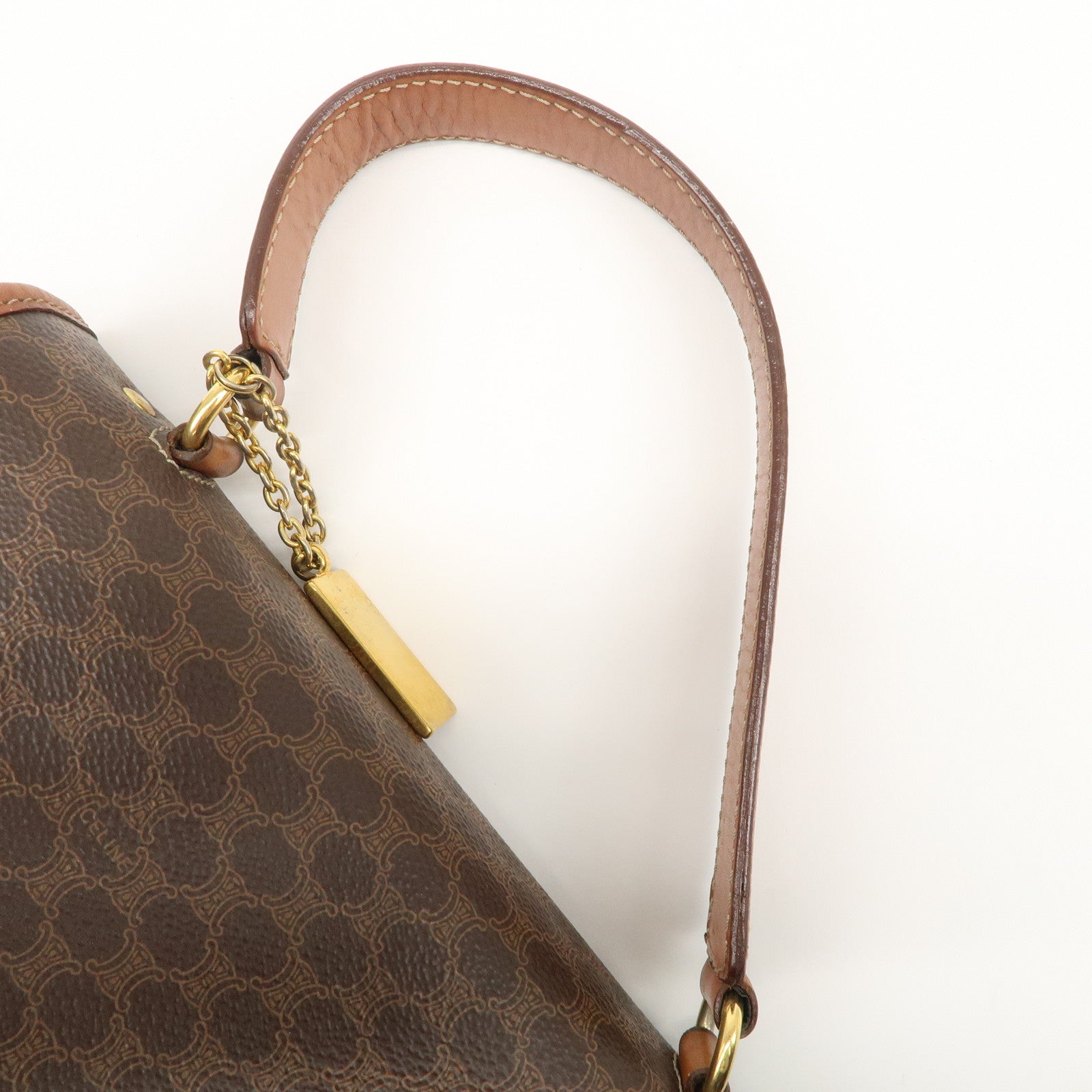 CELINE Macadam PVC Leather Hand Bag Brown Used