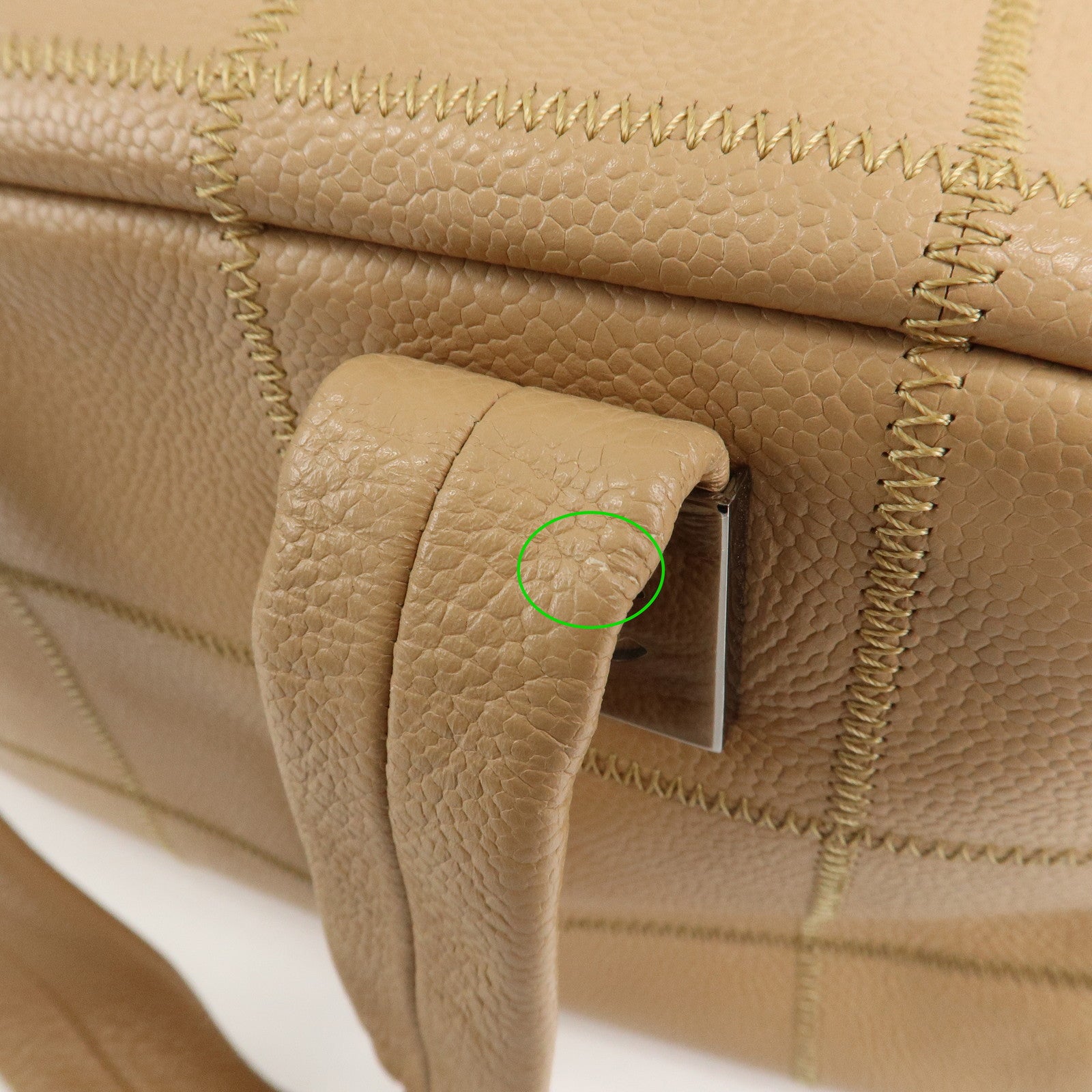 CHANEL Chocolate Bar Caviar Skin Boston Bag Beige A24184 Used