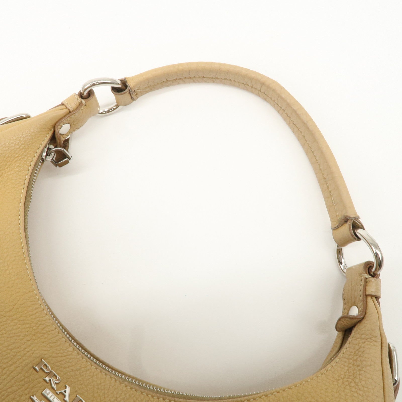 PRADA Leather Shoulder Bag Beige BR4311 Used