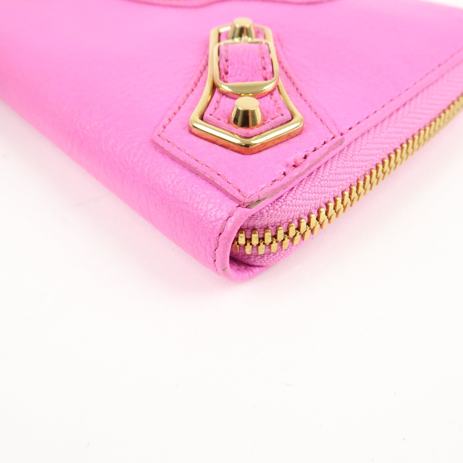 BALENCIAGA Leather Classic Continental Zip Wallet Pink 390187 Used
