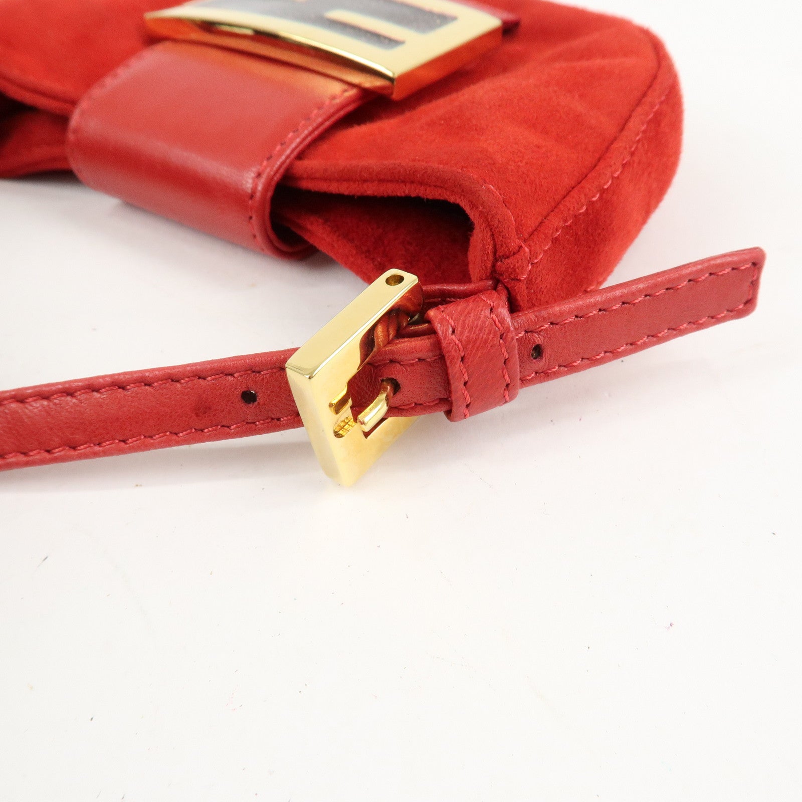 FENDI Suede Leather Mini Croissant Hand Bag Red 26673 Used