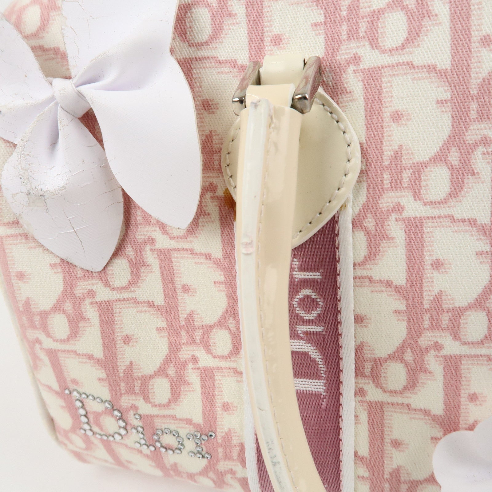 Christian Dior Trotter PVC Patent Leather Rhine Stone Boston Bag Used