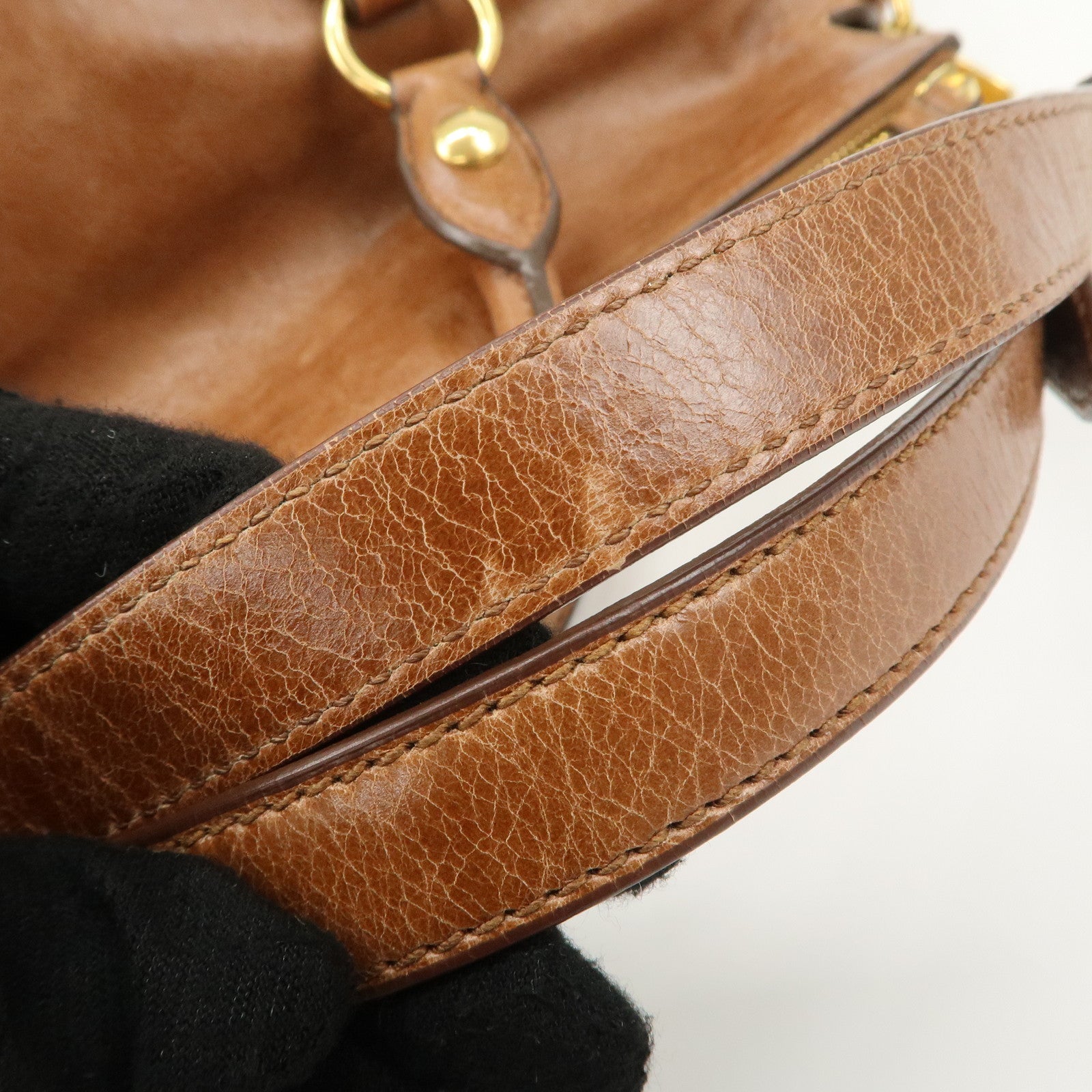 MIU MIU Leather 2Way Bag Shoulder Bag Hand Bag Brown Used