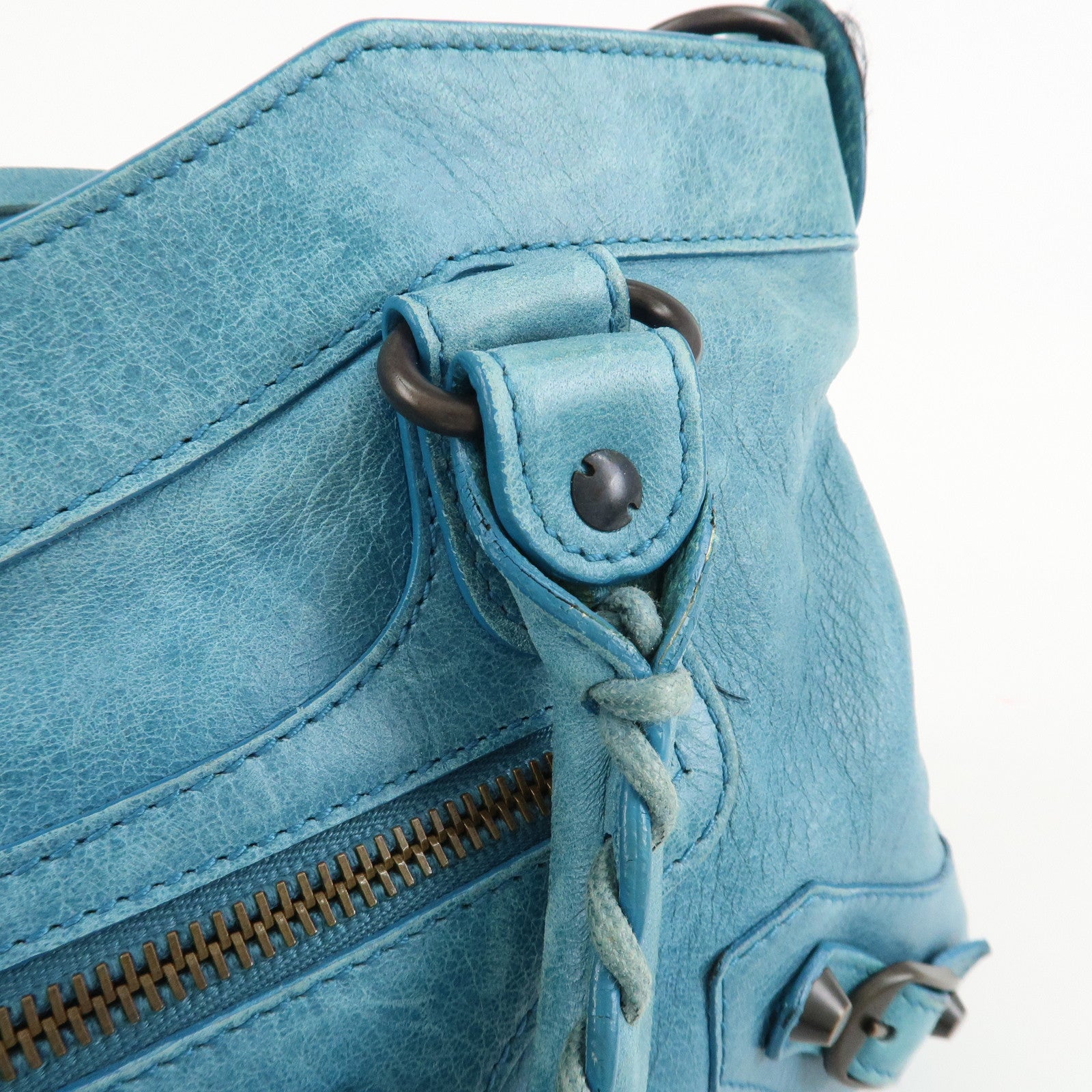 BALENCIAGA The First Leather 2Way Shoulder Bag Hand Bag Blue Used