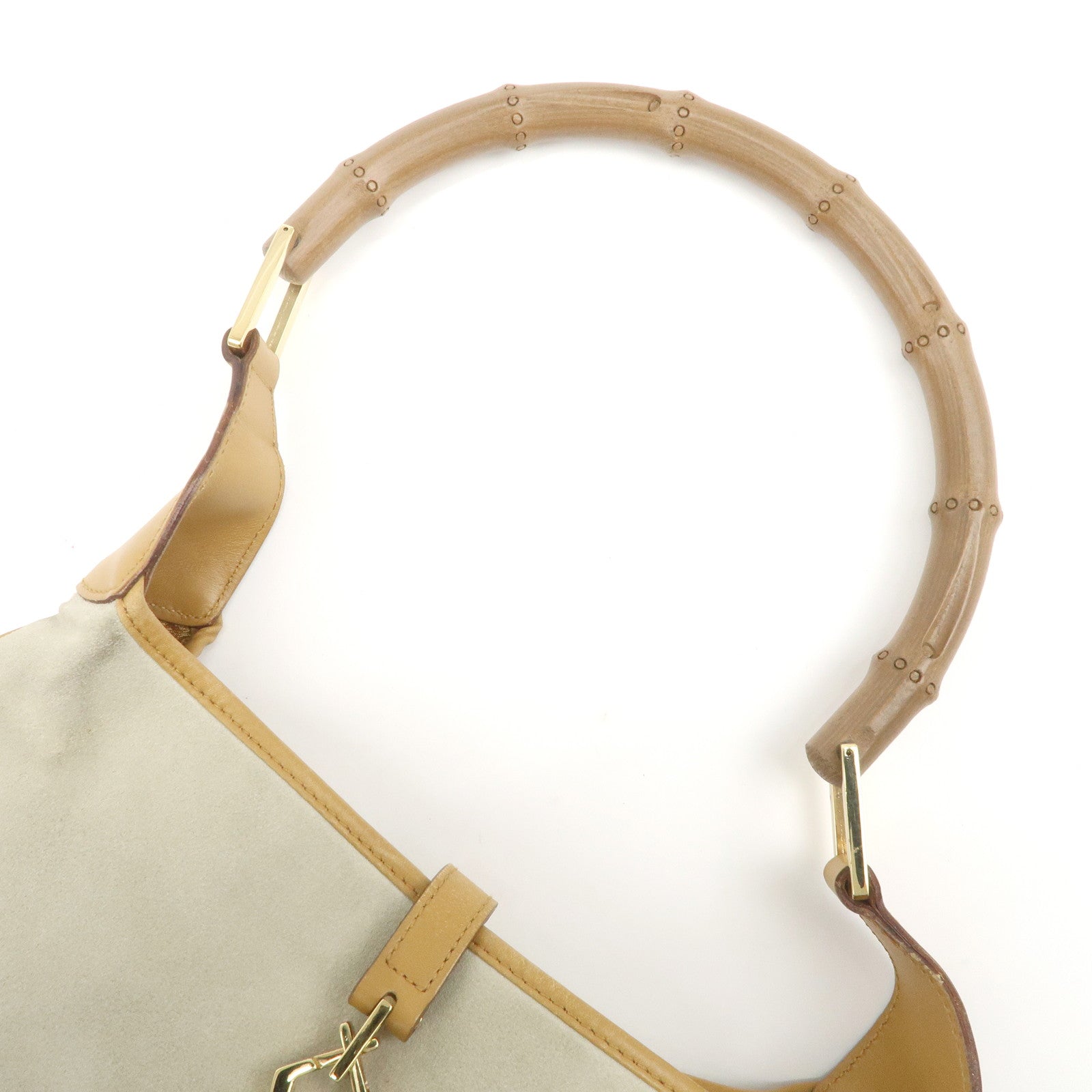 GUCCI Bamboo Suede Leather Shoulder Bag Gray Brown 001.4060 Used