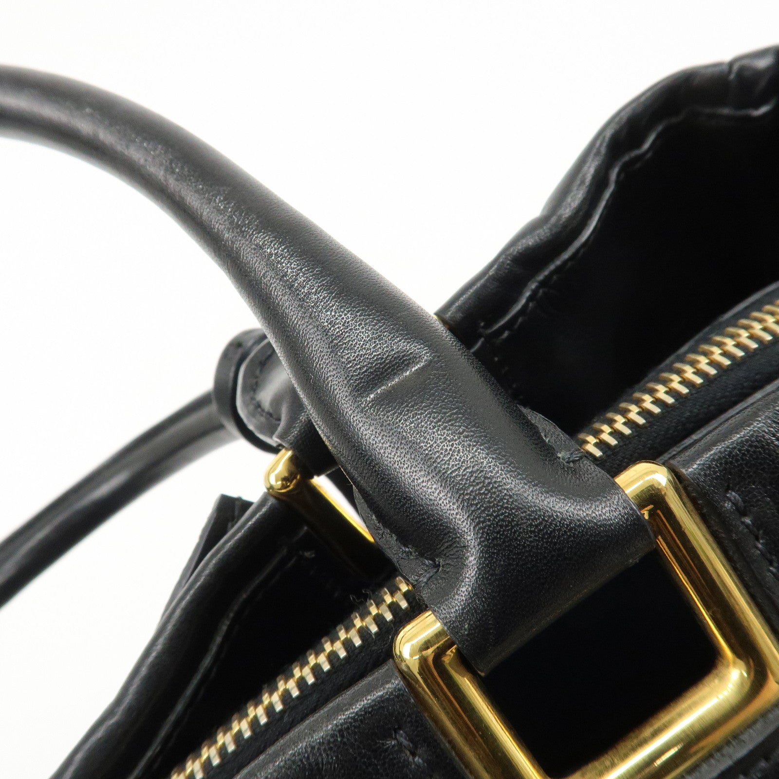 PRADA Leather Ribbon 2way Bag Hand Bag Black BN2244 Used