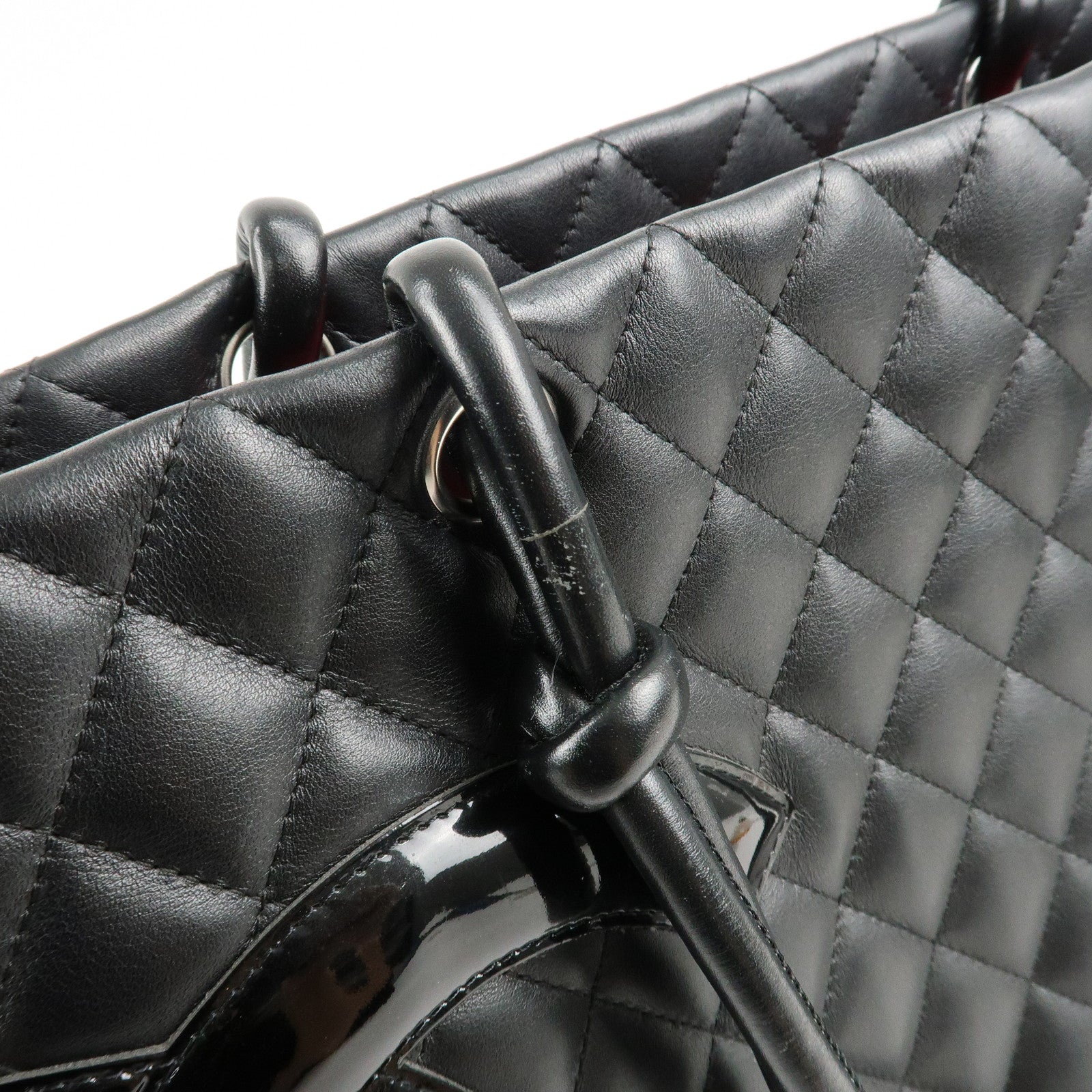 CHANEL Cambon Line Lamb Skin COCO Mark Large Tote Bag A25169 Used