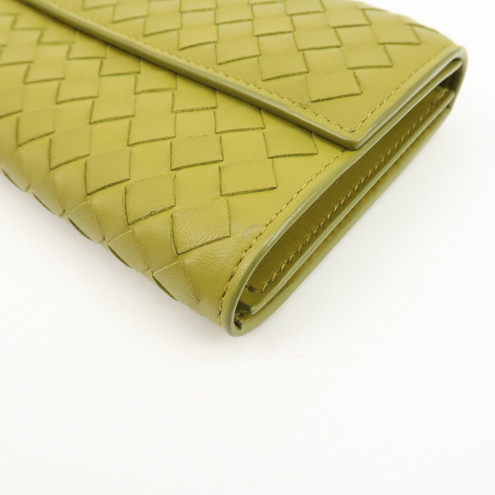 BOTTEGA VENETA Intrecciato Leather Bi-fold Long Wallet Yellow Used