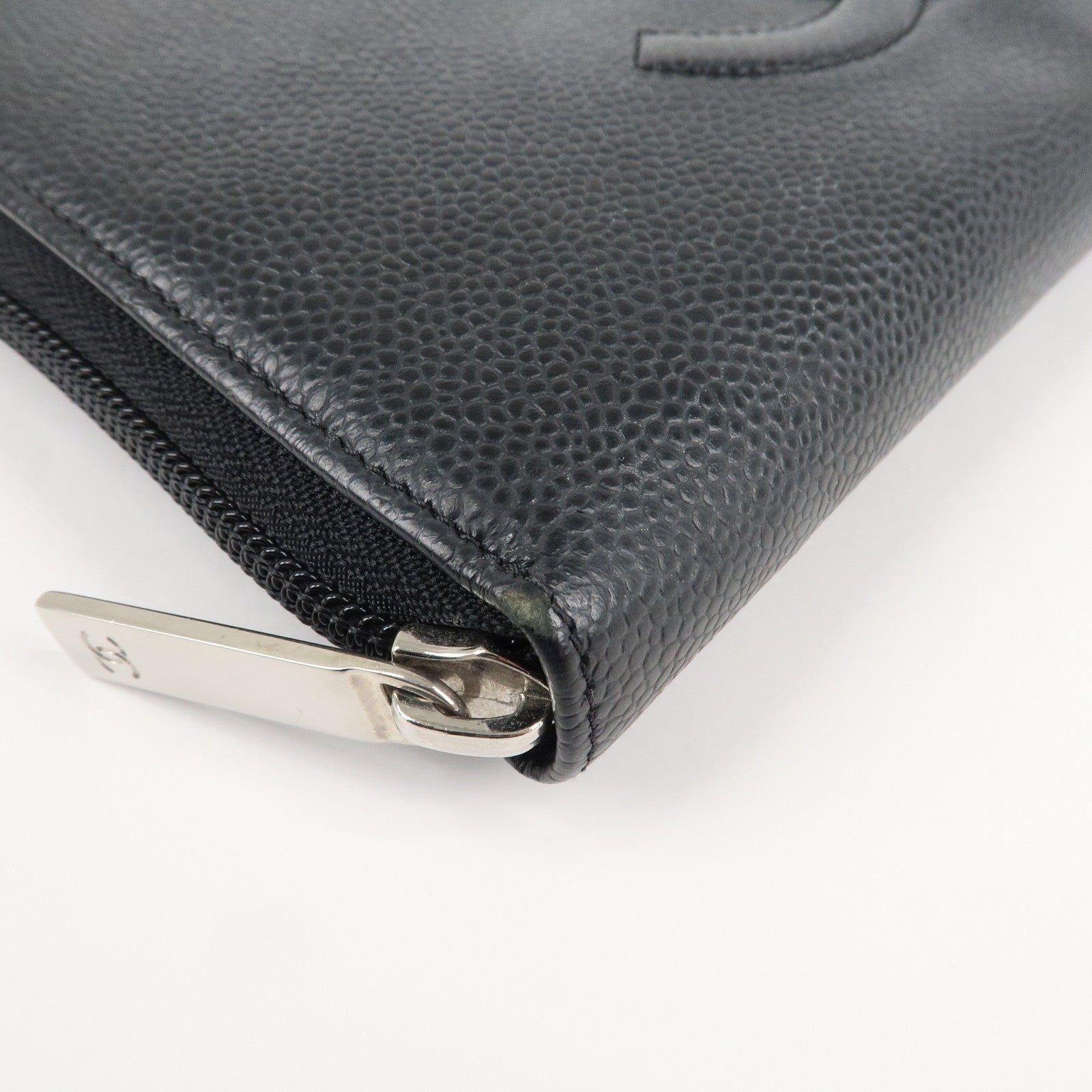 CHANEL COCO Mark Caviar Skin Zippy Long Wallet Black A50071 Used