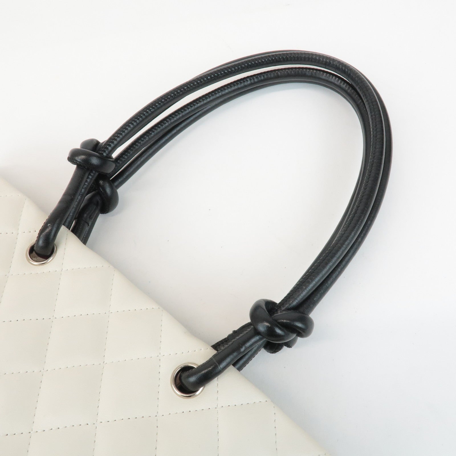 CHANEL Cambon Line Lamb Skin Medium Tote Bag Shoulder Bag A25167 Used