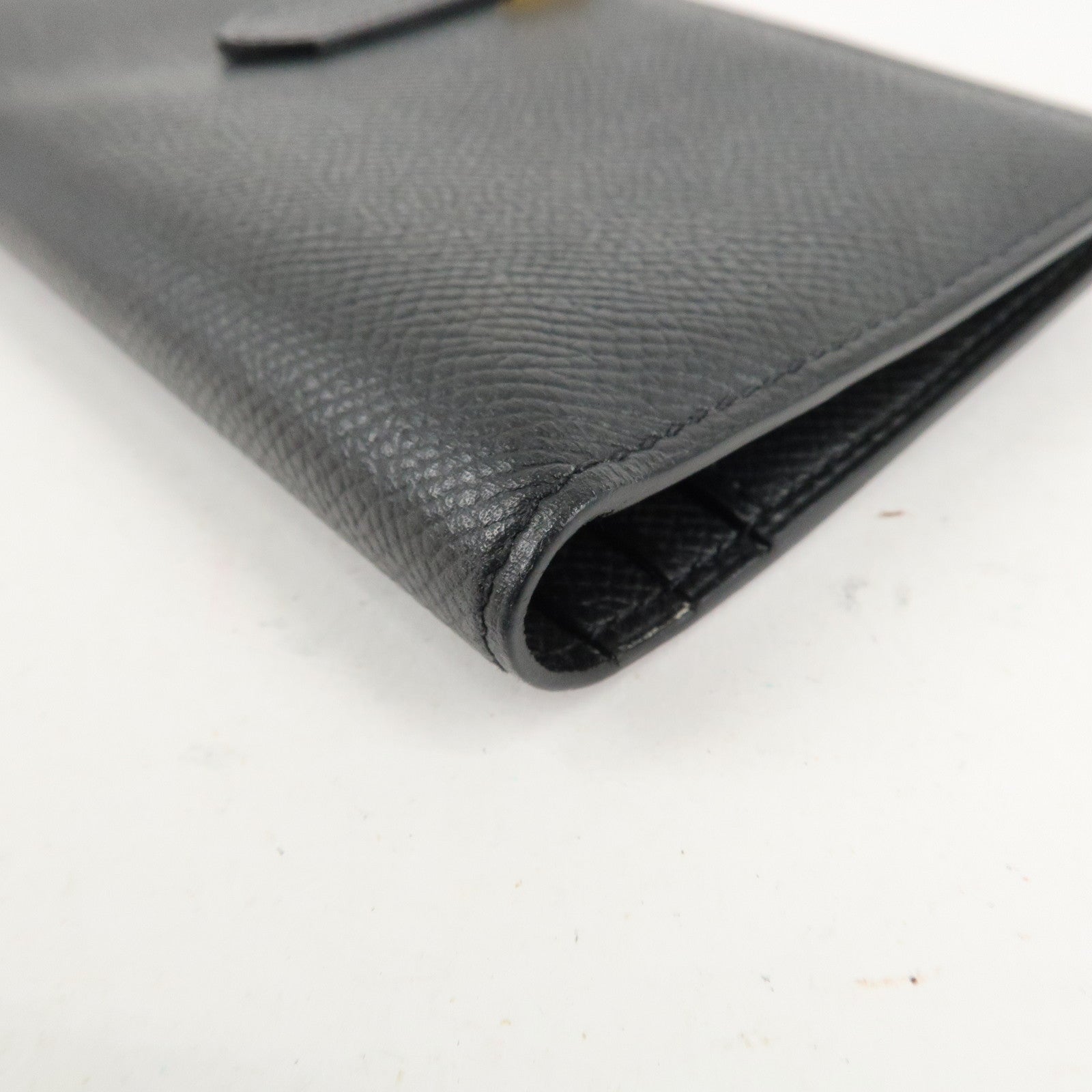 HERMES Leather Bearn Long Wallet M Stamped (around 2009) Black Used