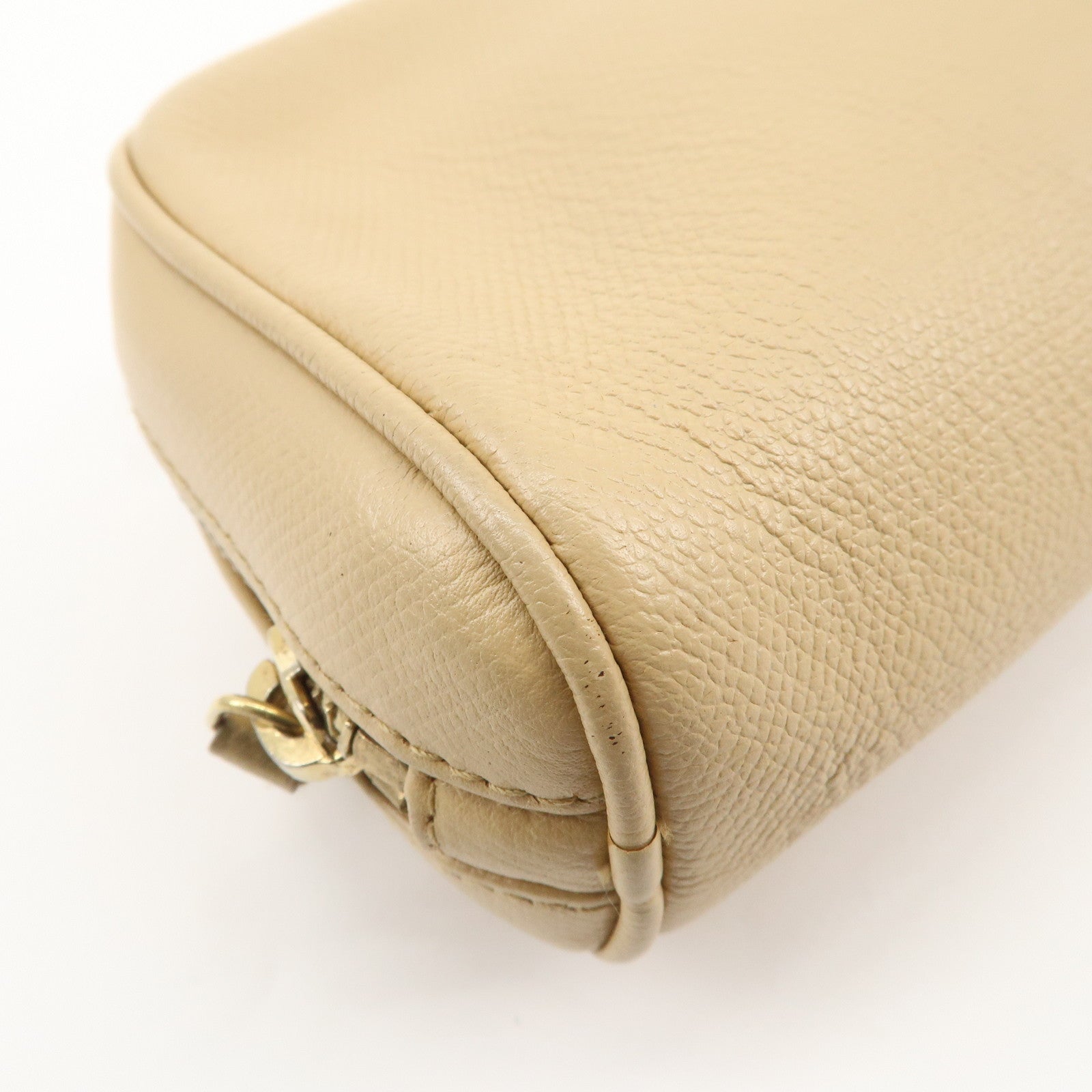 CHANEL COCO Button Leather Cosmetic Pouch Beige Gold A20913 Used