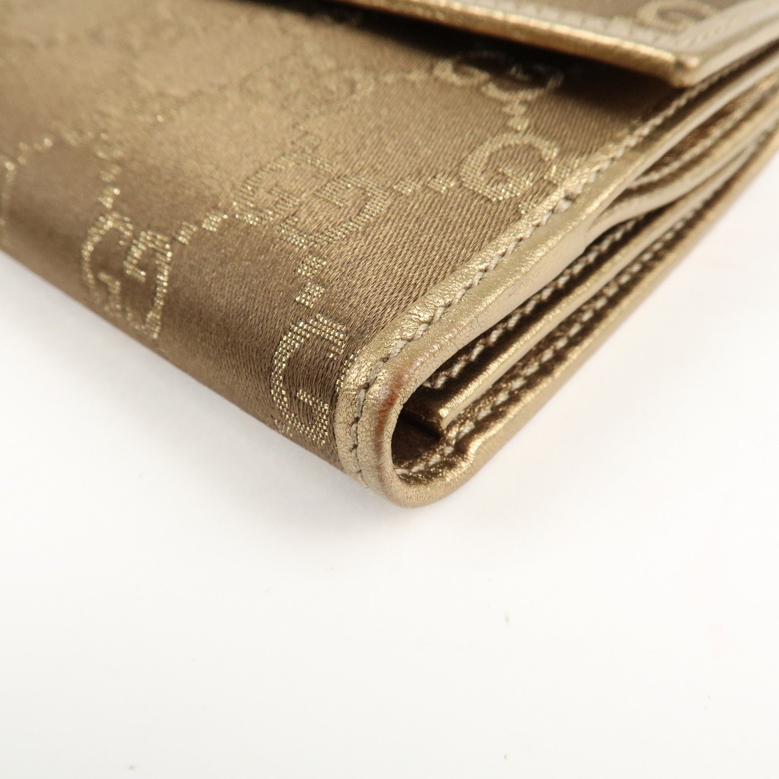 GUCCI Princy GG Satin Leather W Hook Bifold LongWallet 167464 Used