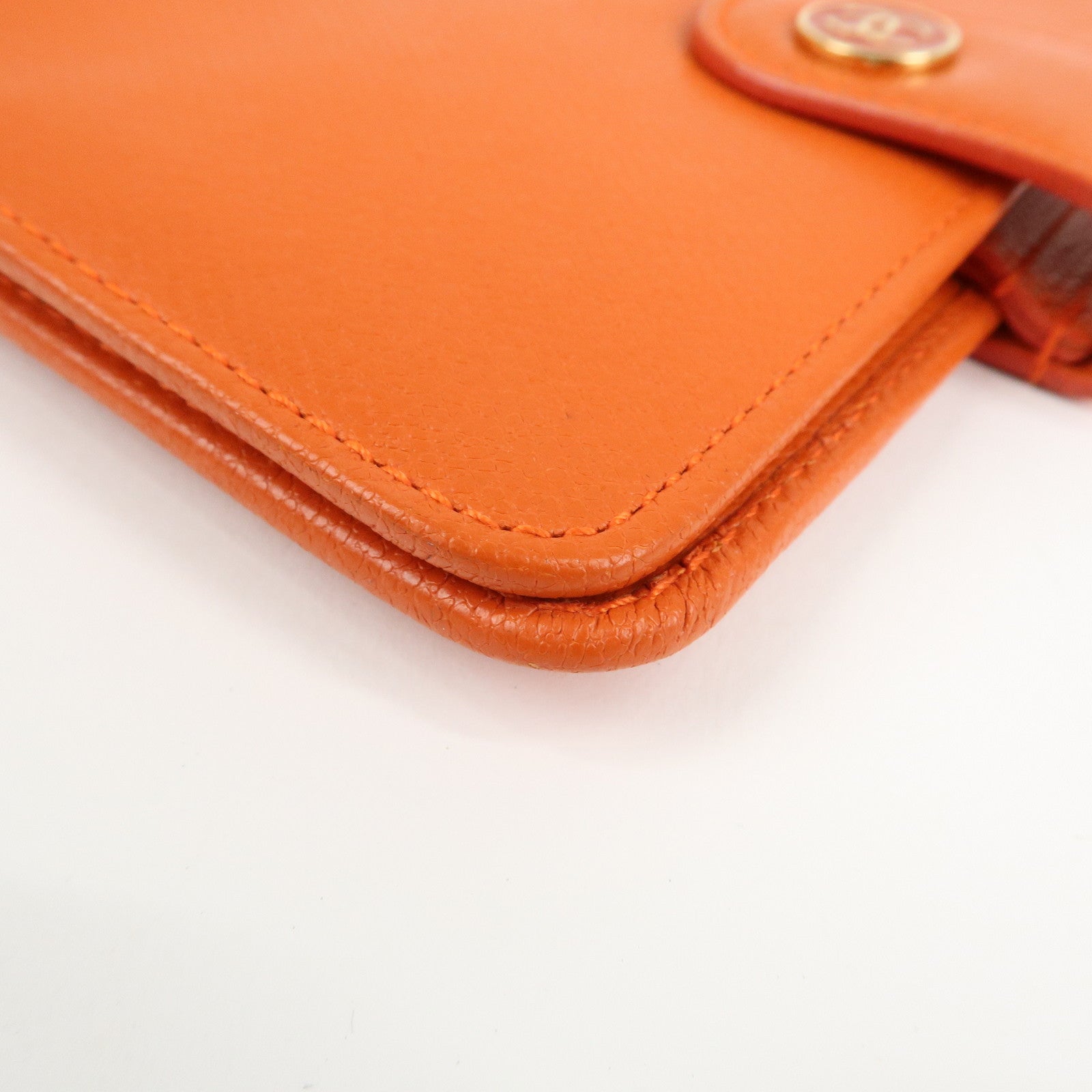 CHANEL Leather Planner Cover Orange Gold Hardware Used