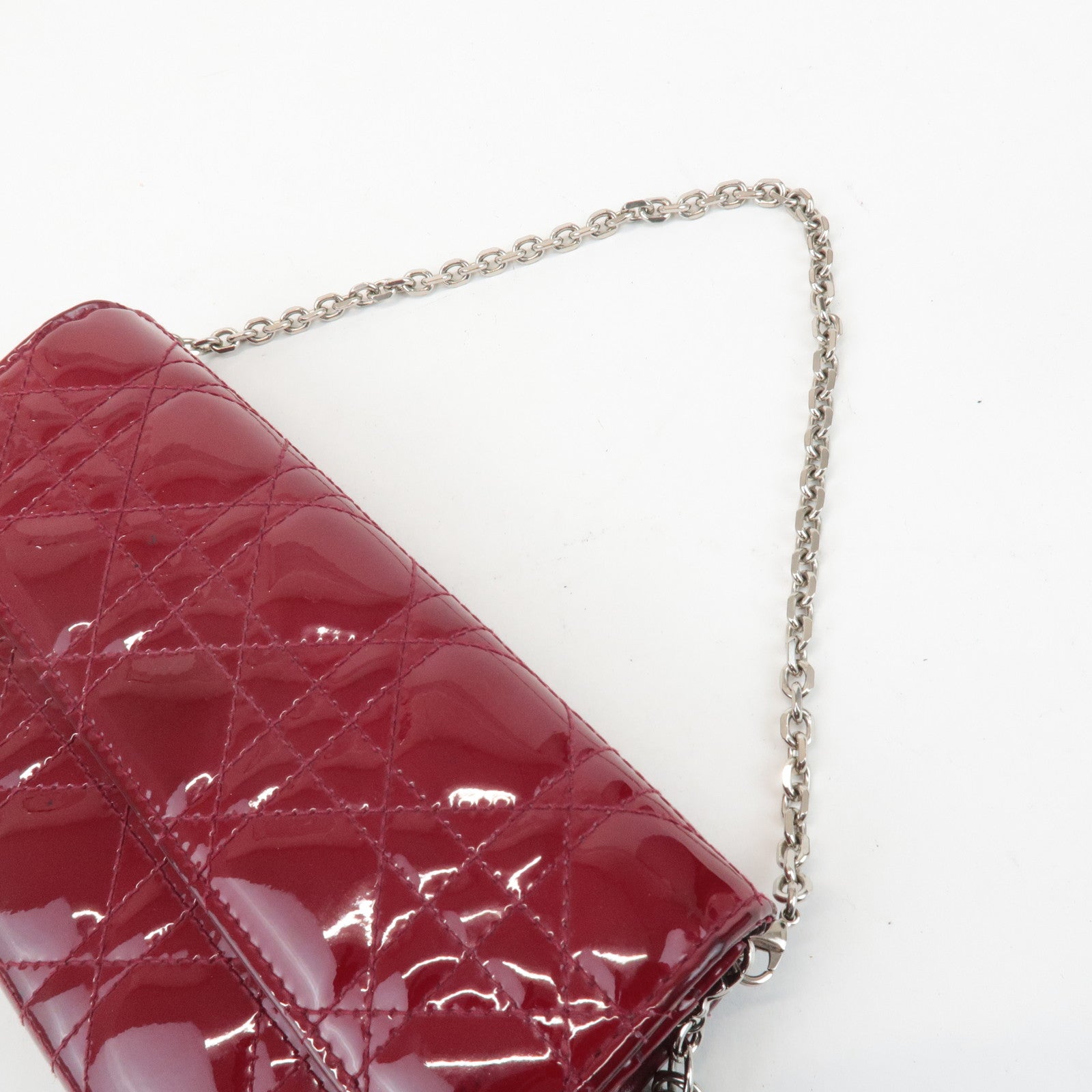 Christian Dior Lady Dior Cannage Patent Leather Chain Wallet Used