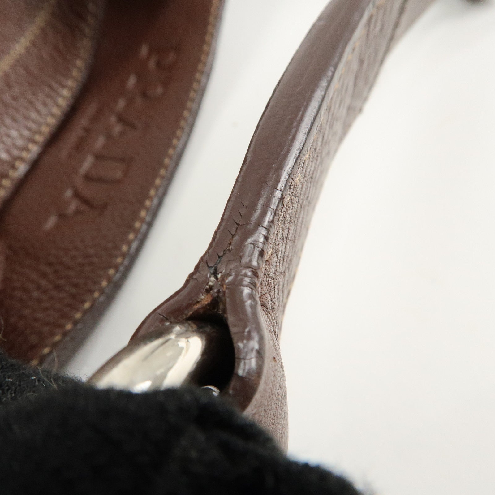 PRADA Leather Shoulder Bag Brown BR3408 Used