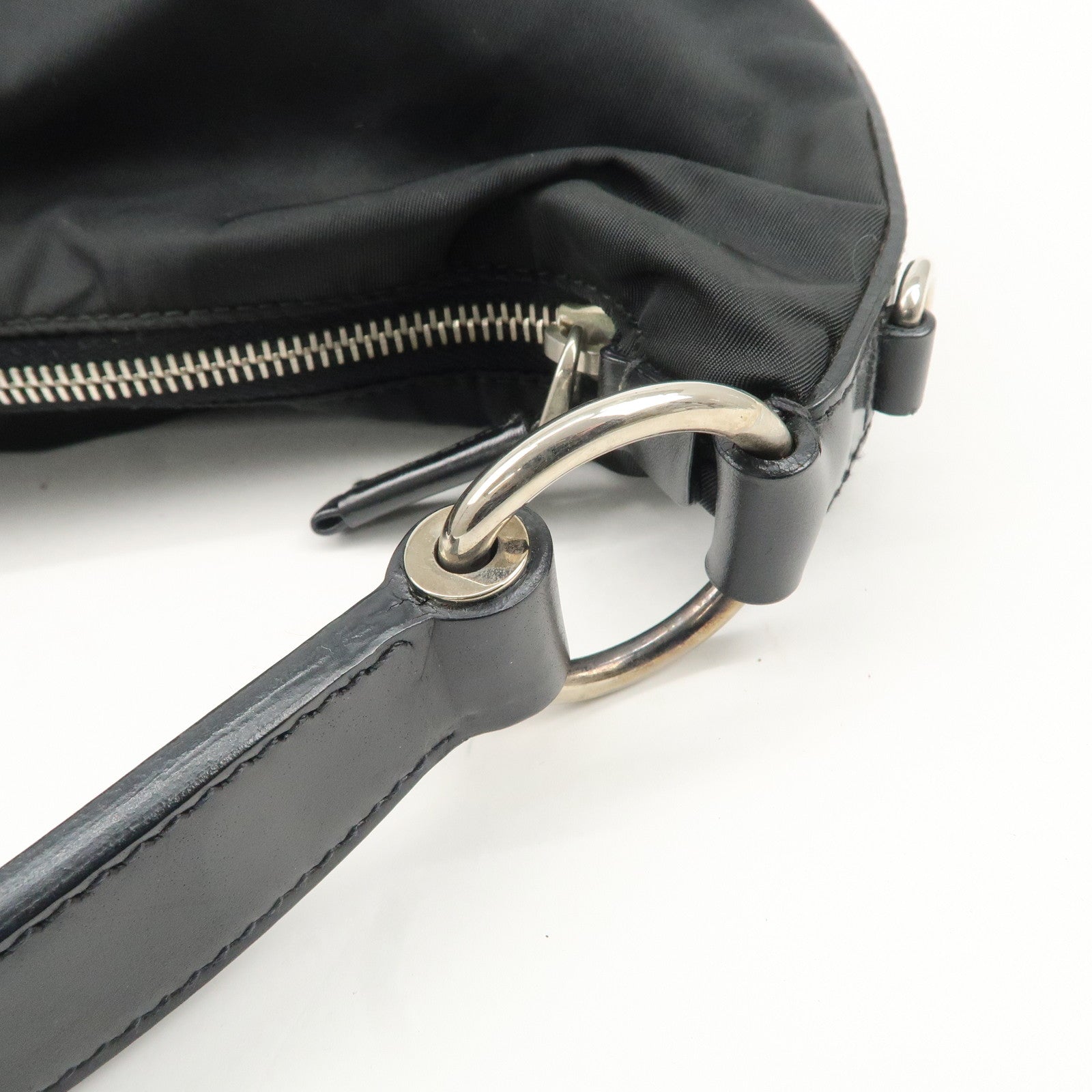 PRADA Nylon Leather Embroidery Shoulder Bag Hand Bag Black Used