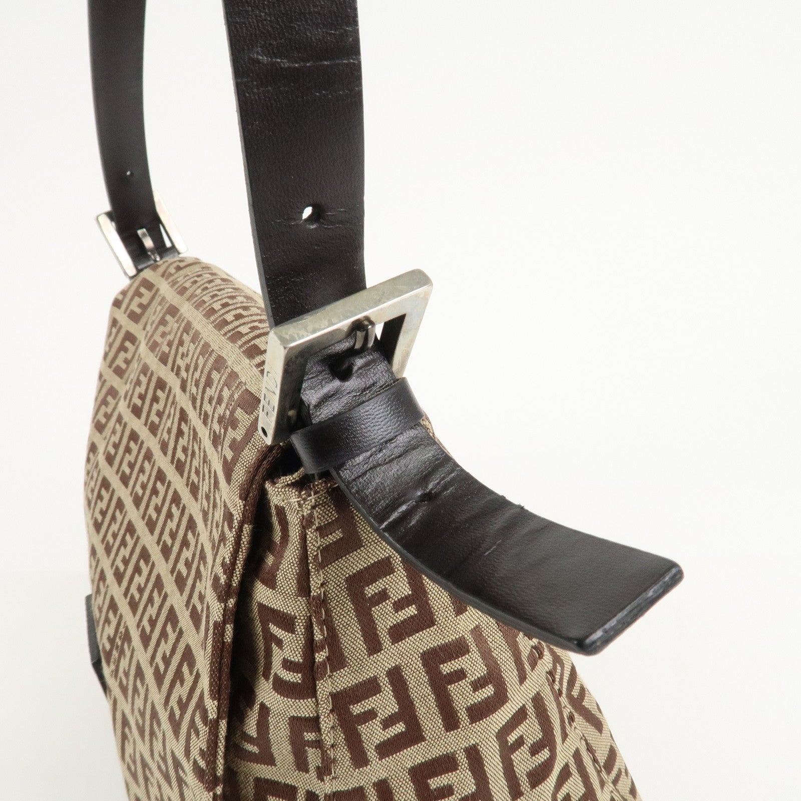 FENDI Zucchino Canvas Leather Mamma Bucket Shoulder Bag 8BR001 Used