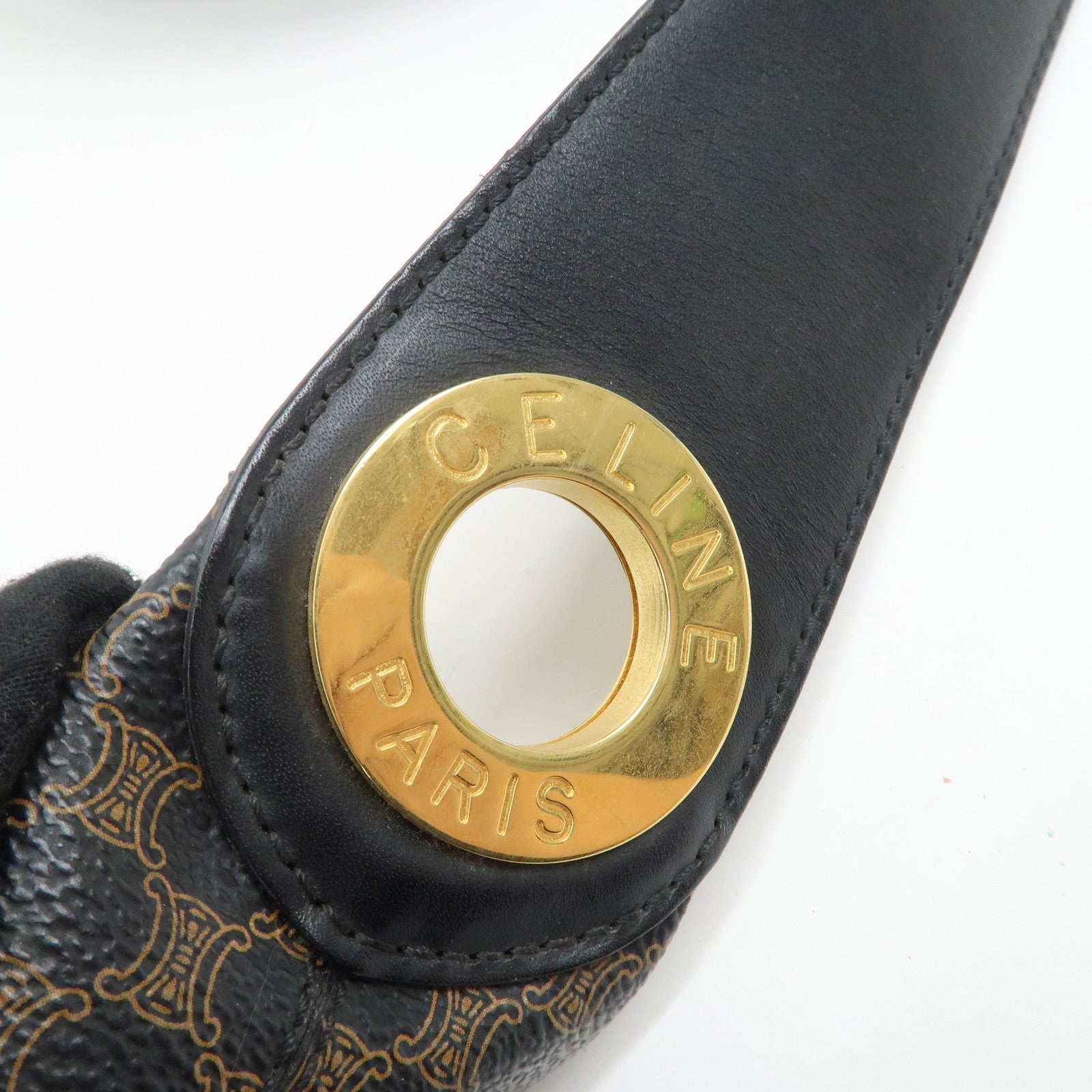 CELINE Macadam PVC Leather Shoulder Bag Black Brown Gold HDW Used