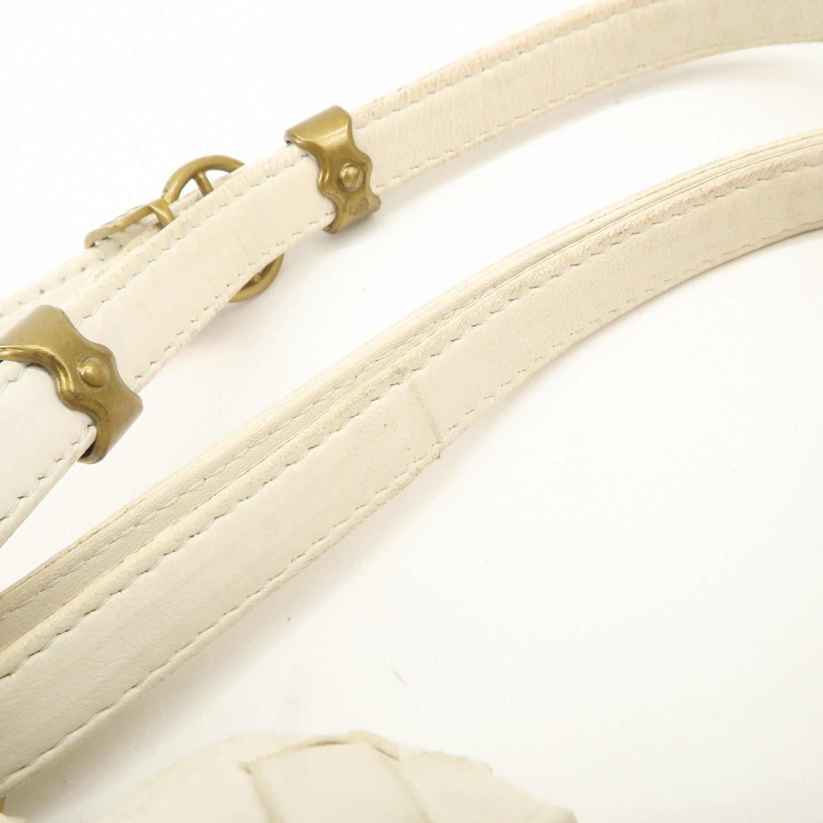 Bottega Veneta Intrecciato Leather Chain Shoulder Bag White Used