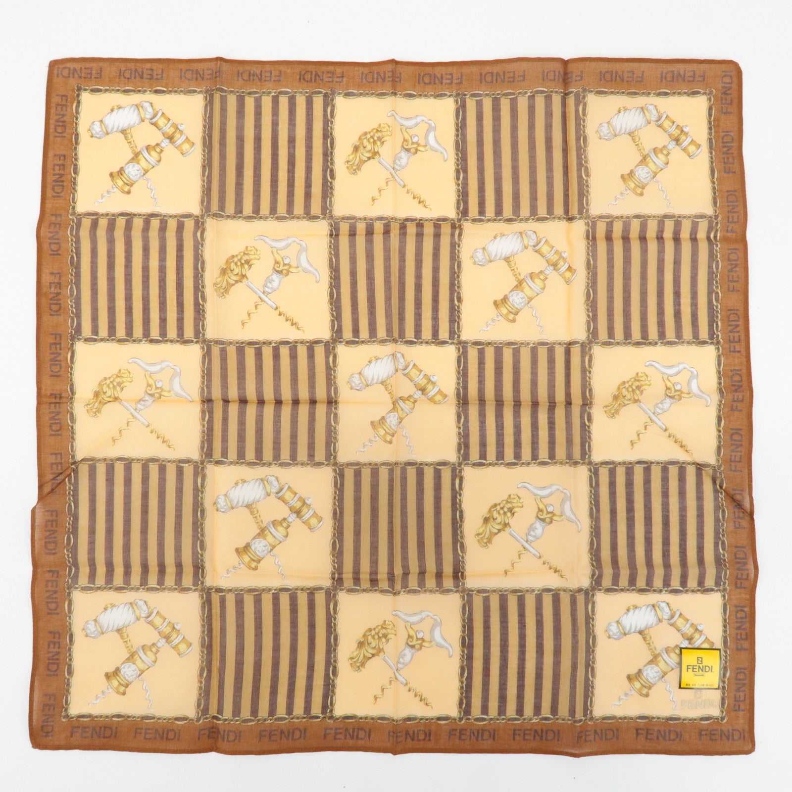 FENDI Set of 5 Cotton 100% Handkerchief Bordeaux Gray White Brown Used