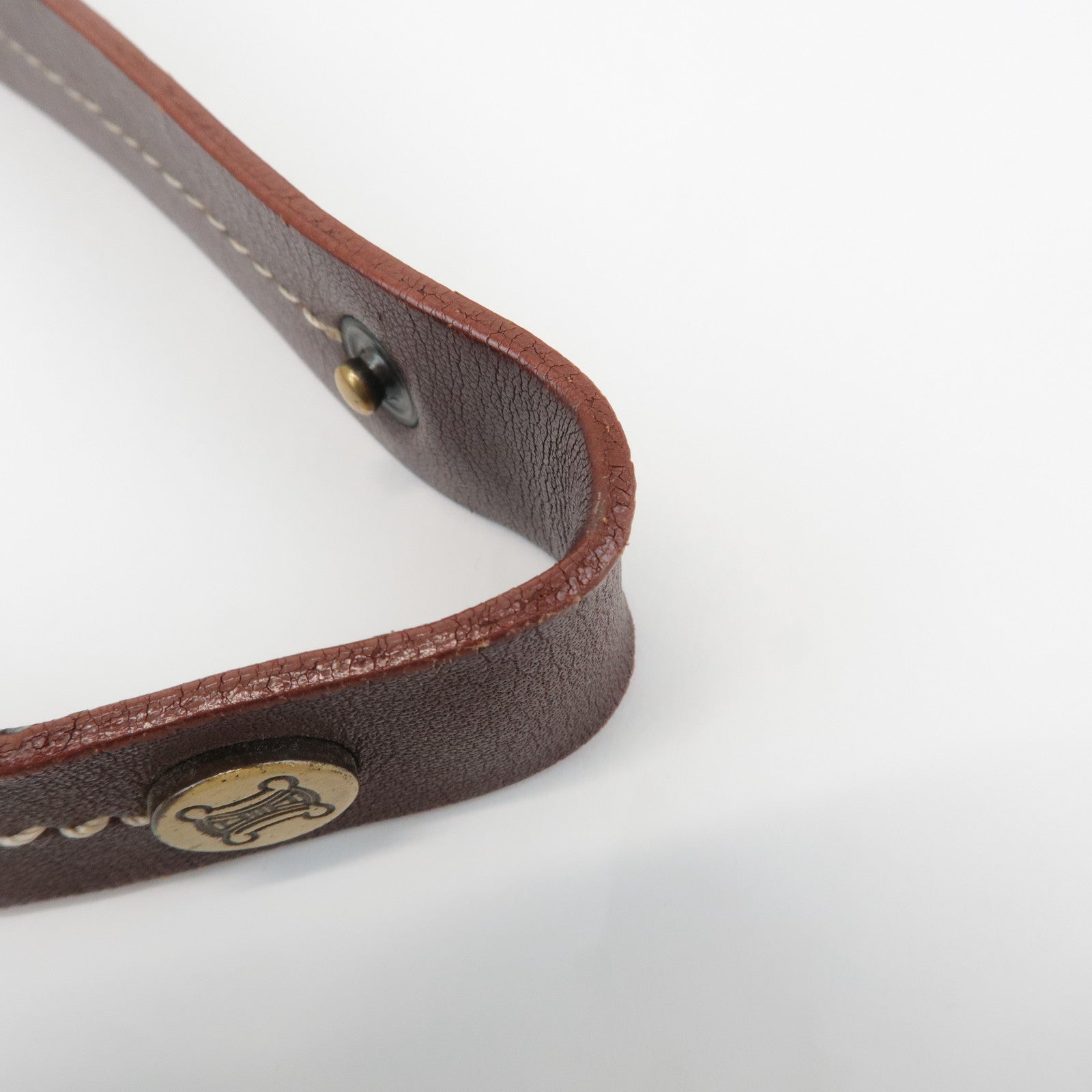 CELINE Macadam Denim Leather Shoulder Bag Blue Brown Used