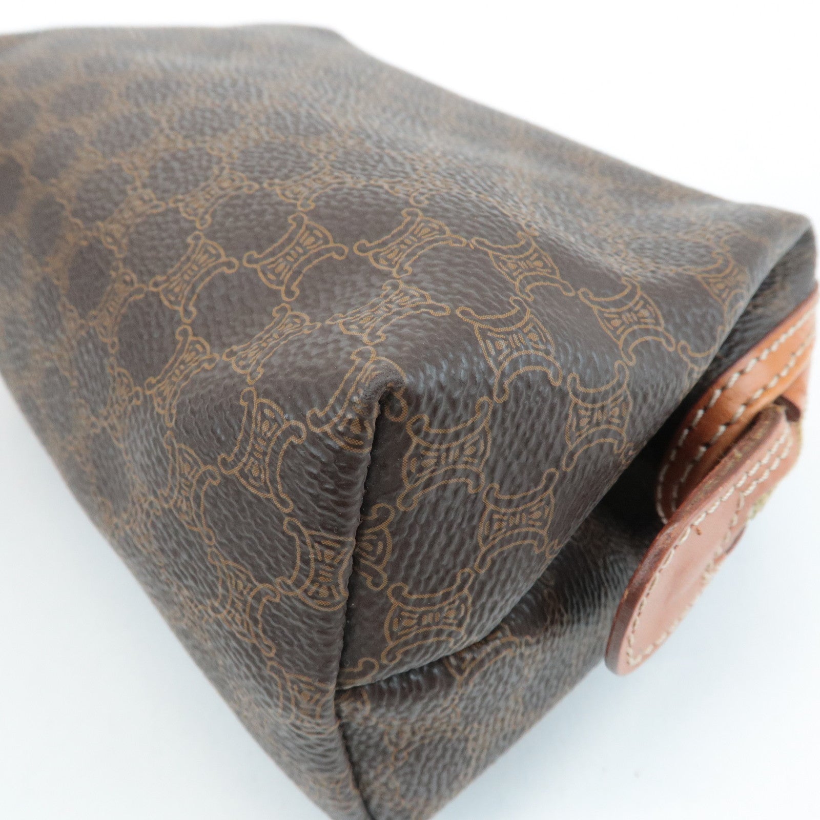 CELINE Macadam PVC Leather Pouch Cosmetic Pouch Brown Used