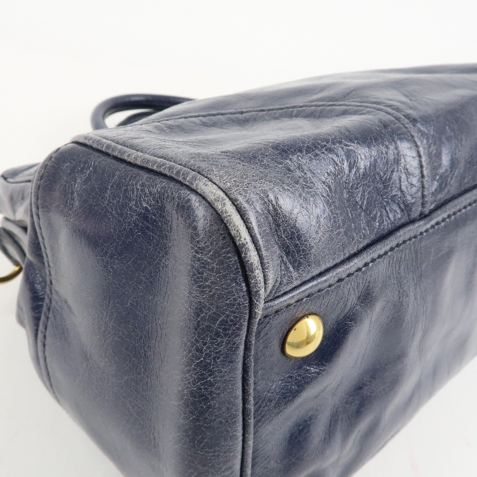 MIU MIU Leather 2Way Bag Hand Bag Shoulder Bag Blue RN1127 Used