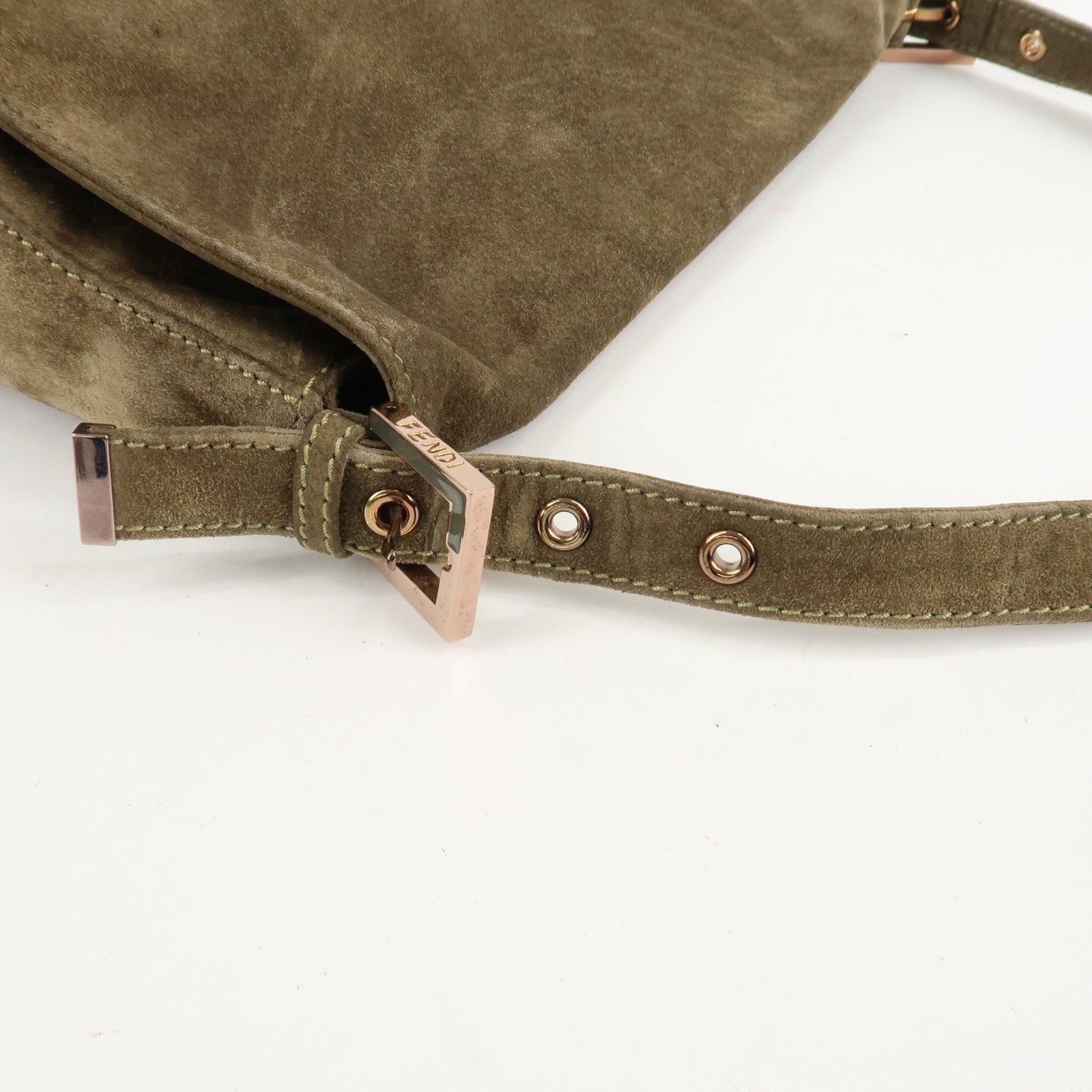 FENDI Mamma Baguette Suede Shoulder Bag Khaki 8BR001 Used