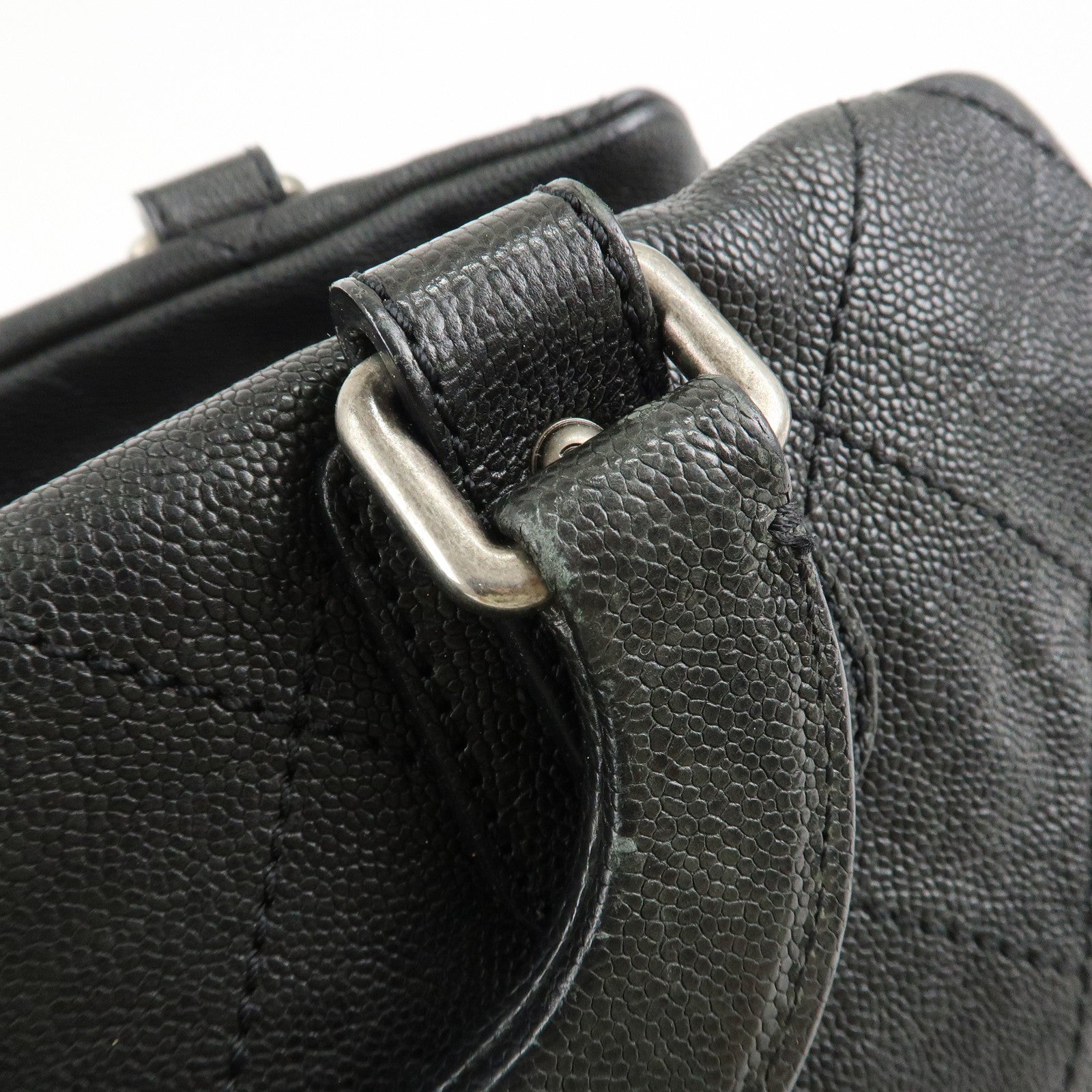 CHANEL Matelasse Caviar Skin Boston Bag Hand Bag Black A33046 Used
