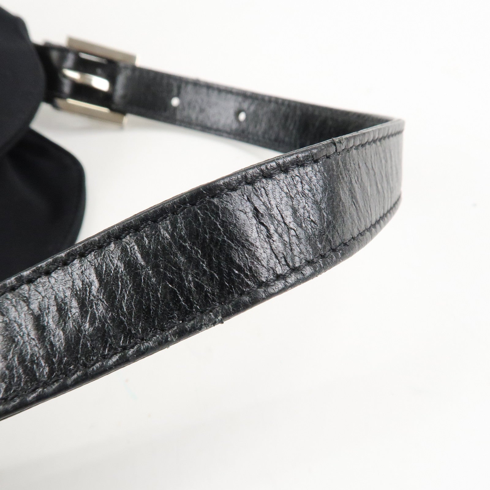 FENDI Mamma Baguette Nylon Jersey Leather Shoulder Bag Black Used