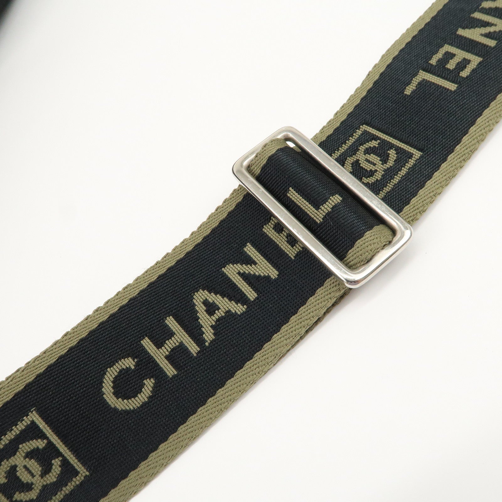 CHANEL Sports Nylon COCO Mark Shoulder Bag Black Khaki Used