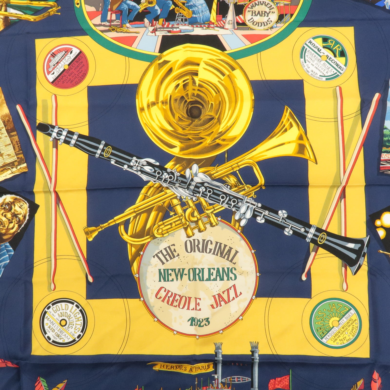 HERMES Carre 90 Silk 100% The Original New Orleans Creole Jazz Used