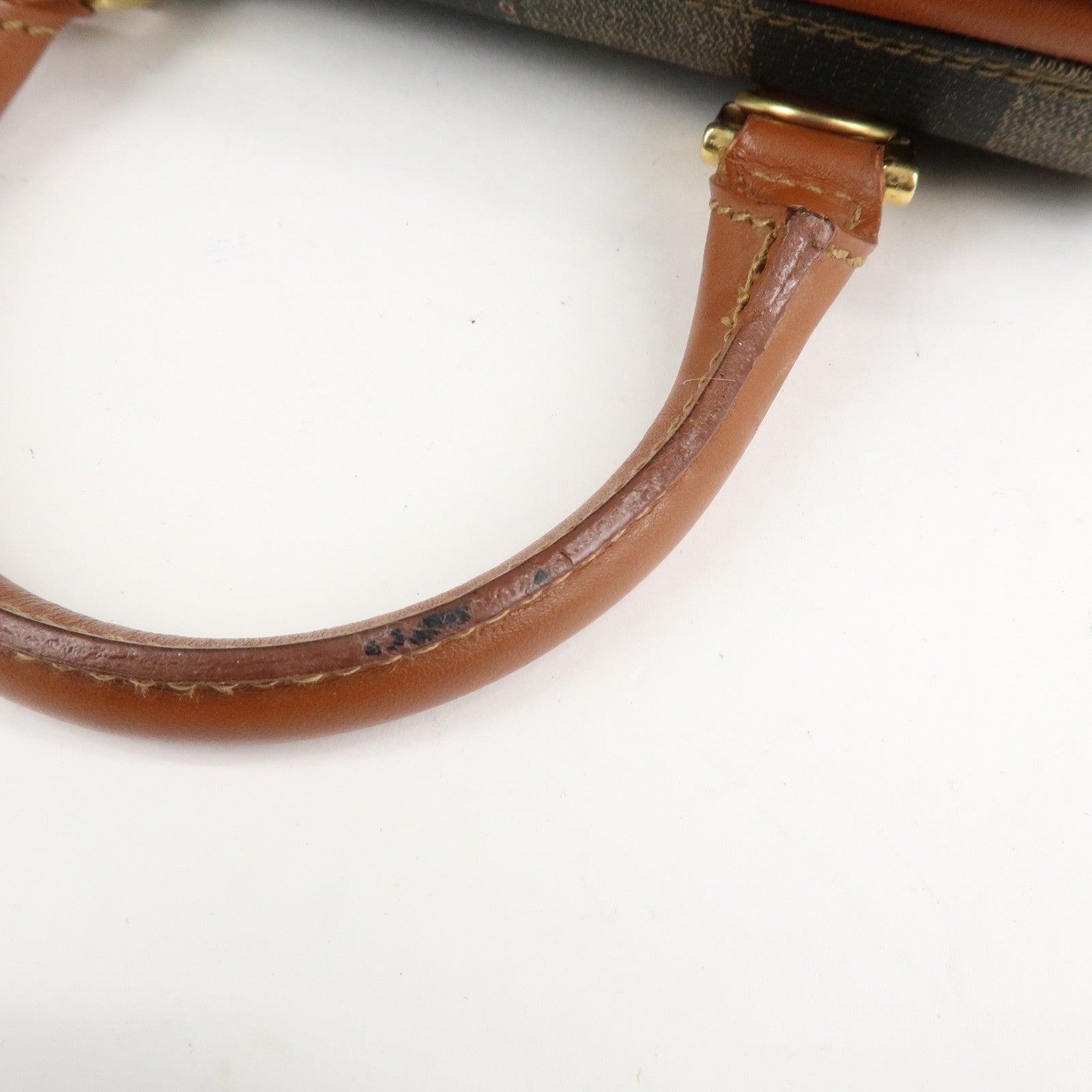 FENDI Pequin PVC Leather Mini Boston Bag Khaki Brown Black Used