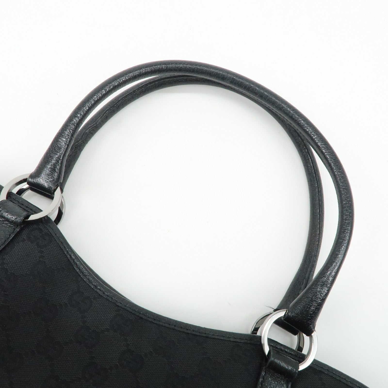 GUCCI GG Canvas Leather Tote Bag Hand Bag Black 113015 Used