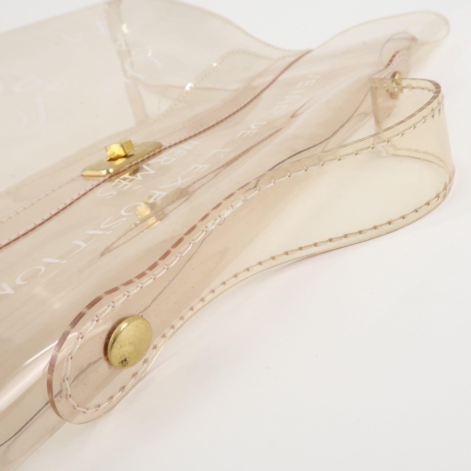 HERMES Vinyl Vinyl Kelly Transparent Hand Bag Clear Gold Used