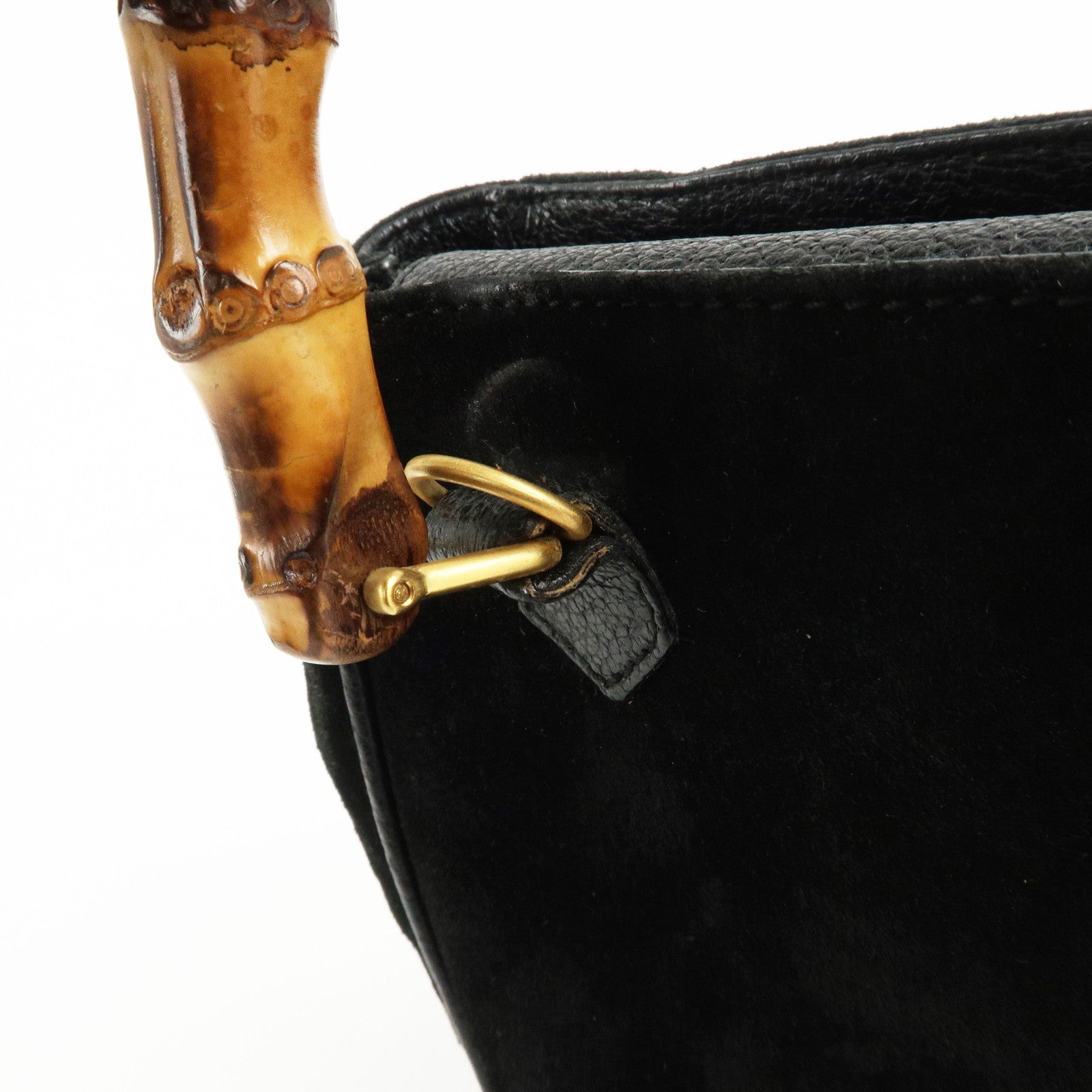 GUCCI Bamboo Suede Leather Hand Bag Black 000.122.0316 Used