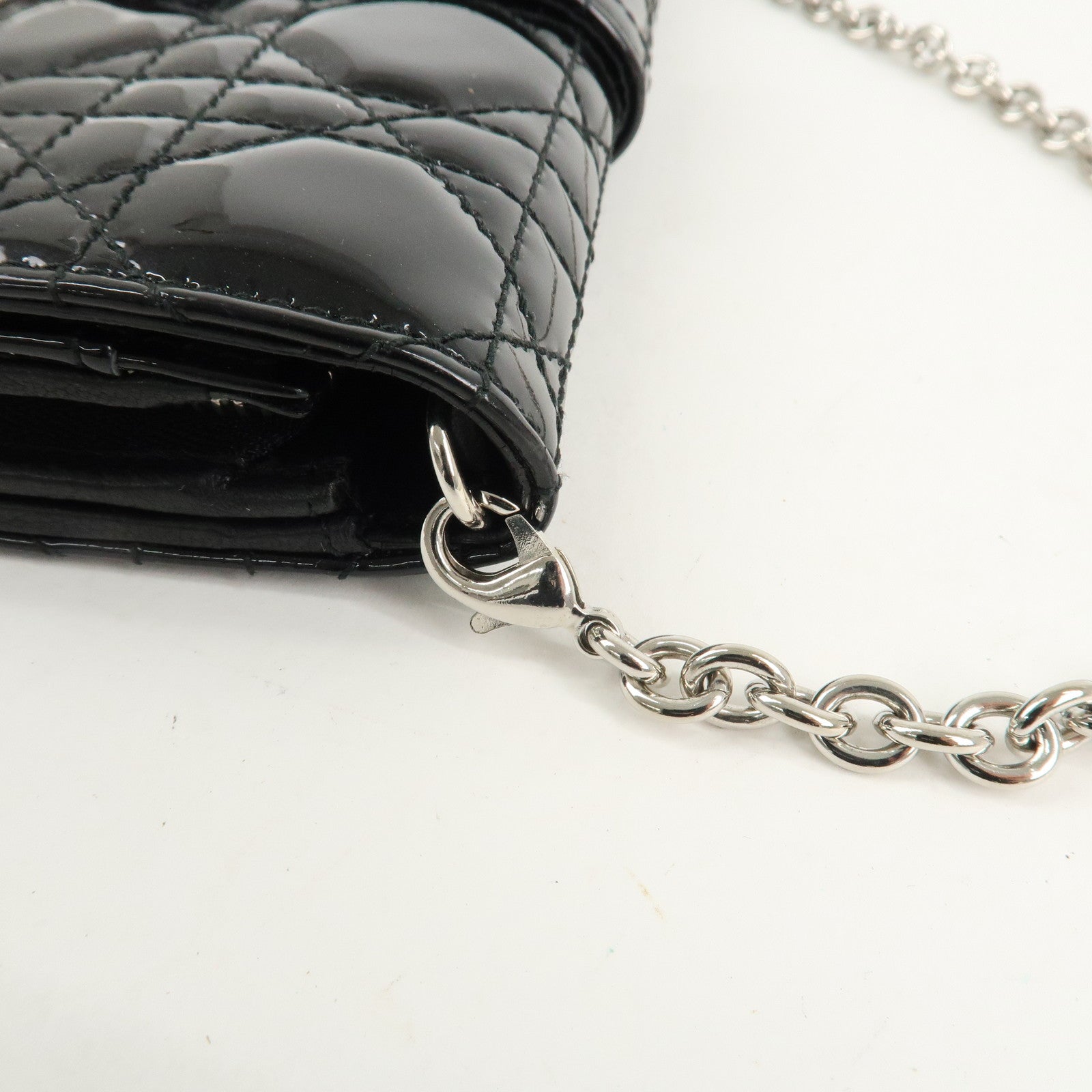 Christian Dior New Lock Cannage Patent Leather Chain Long Wallet Used