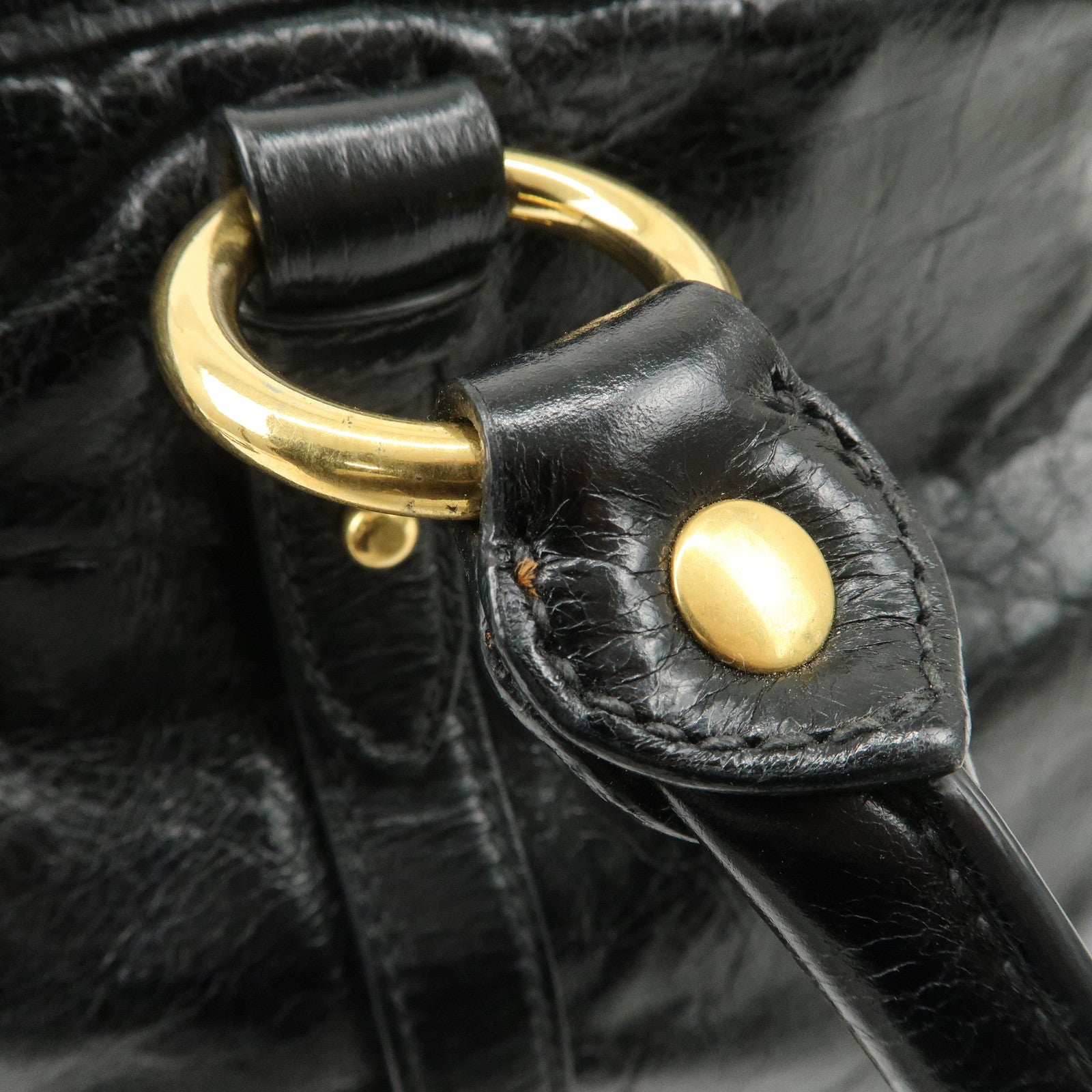 MIU MIU Leather 2Way Bag Hand Bag Shoulder Bag Black RN0685 Used