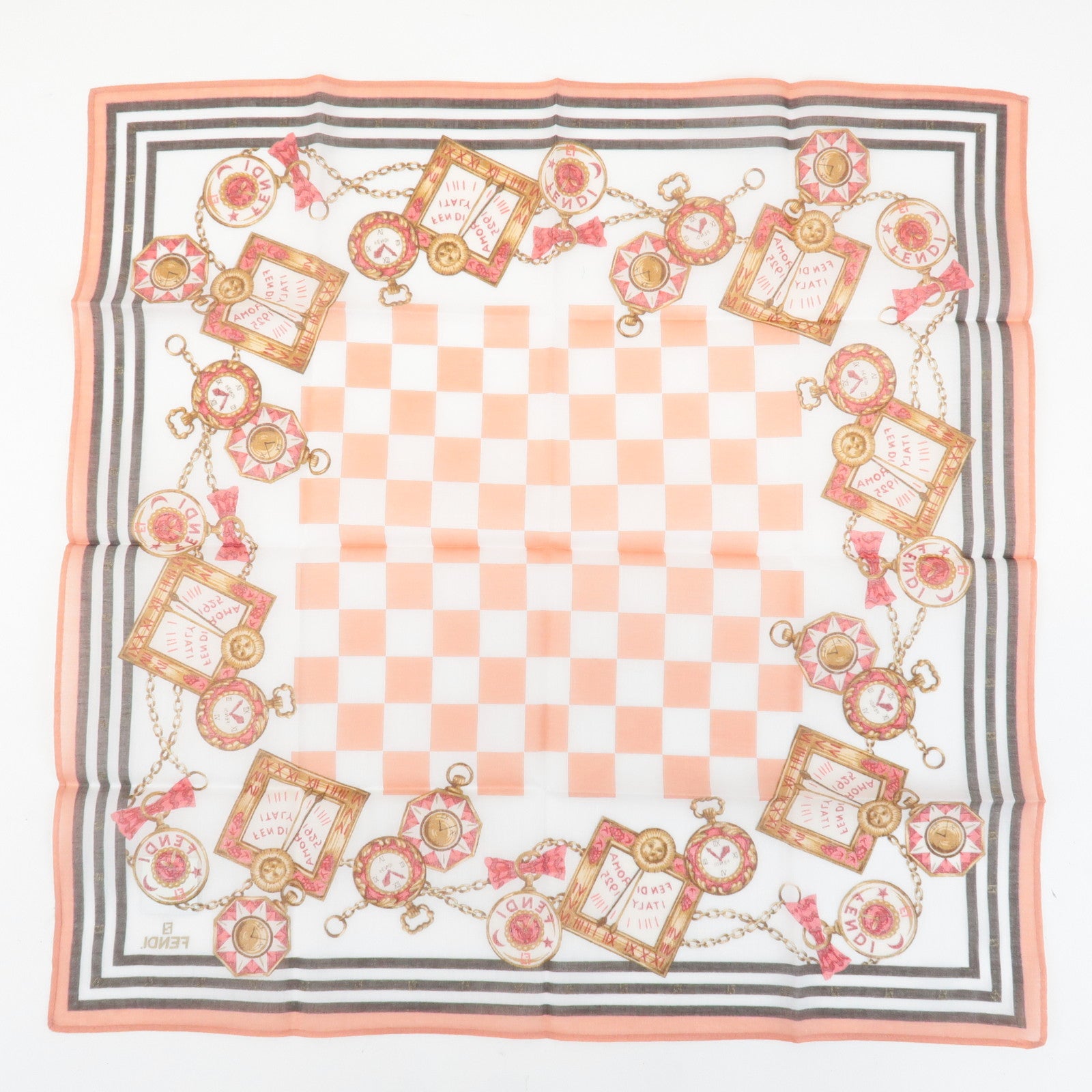 FENDI Set of 5 Cotton 100% Handkerchief Pink Navy Red White Used