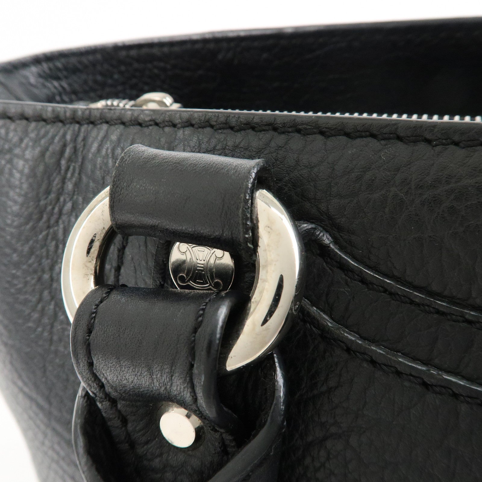 CELINE Leather Boogie Bag Hand Bag Silver Hard Ware Black Used