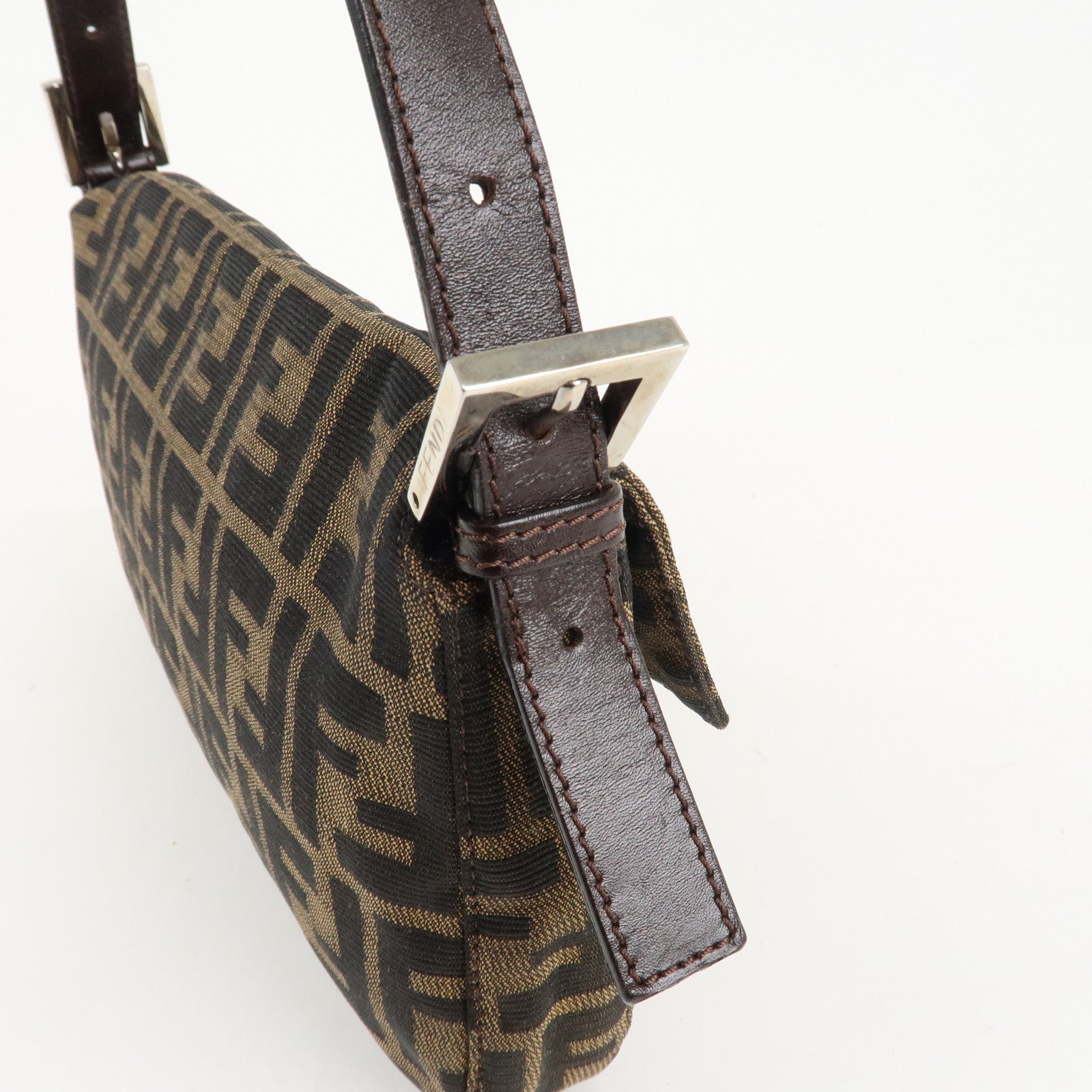 FENDI Zucca Mamma Baguette Canvas Shoulder Bag Brown Black 26424 Used