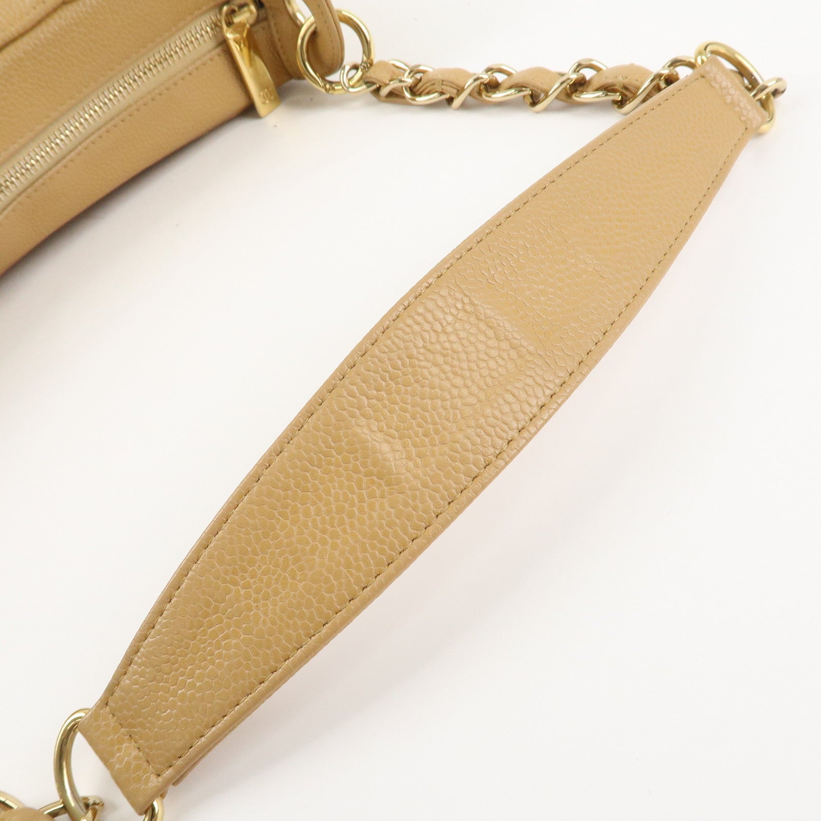 CHANEL COCO Mark Matelasse Shoulder Bag Caviar Skin Beige Used