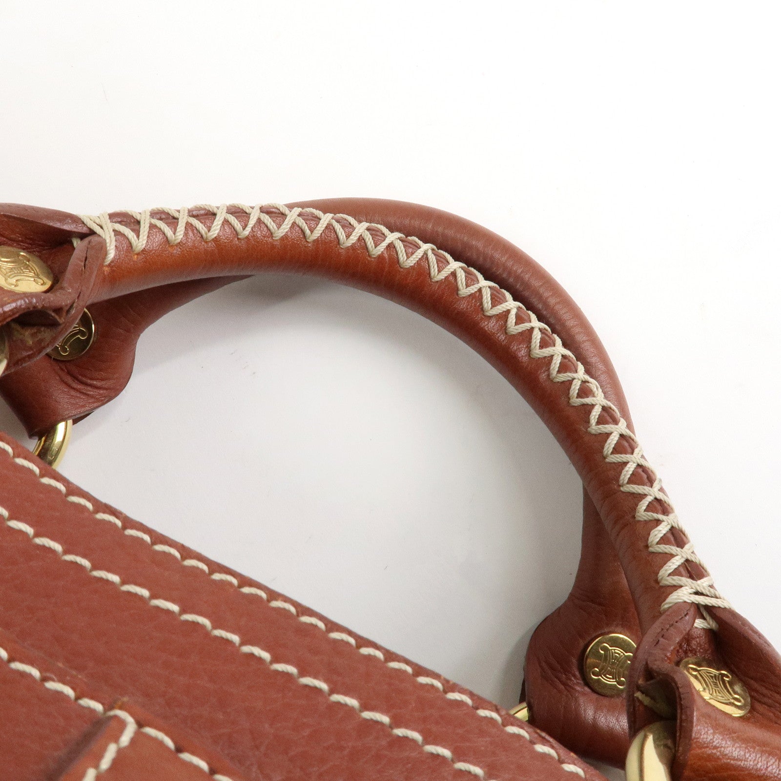 CELINE Macadam Stamped Leather Boogie Hand Bag Brown Gold HDW Used