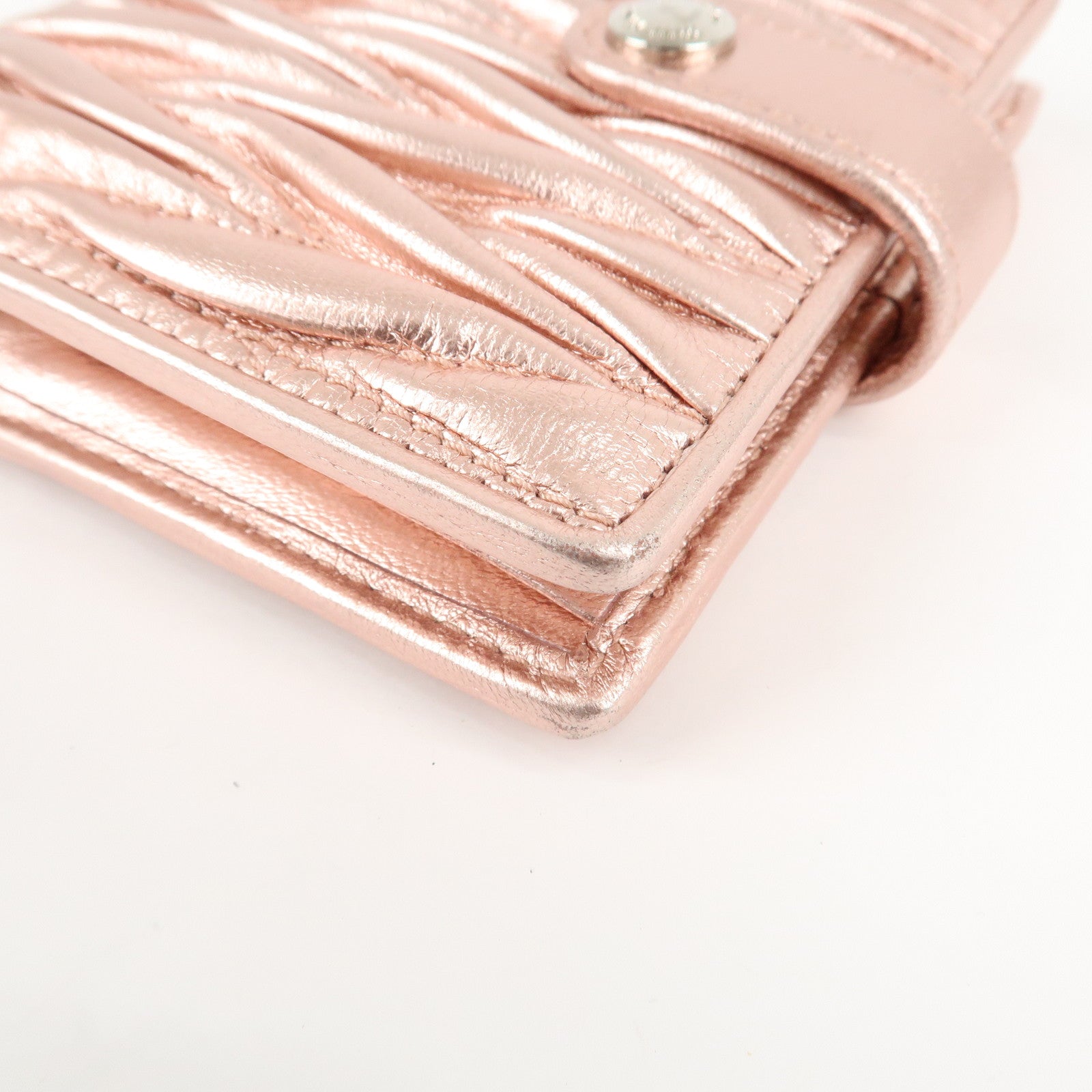 MIU MIU Matelasse Leather Bi-fold Wallet Metalic Pink 5MV016 Used