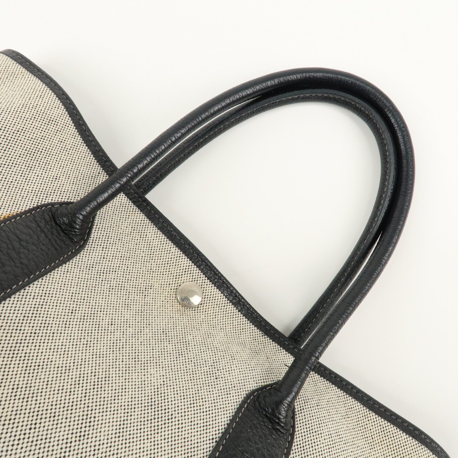 HERMES Garden Party Toile Ash Leather PM H Stamped Tote Bag Used